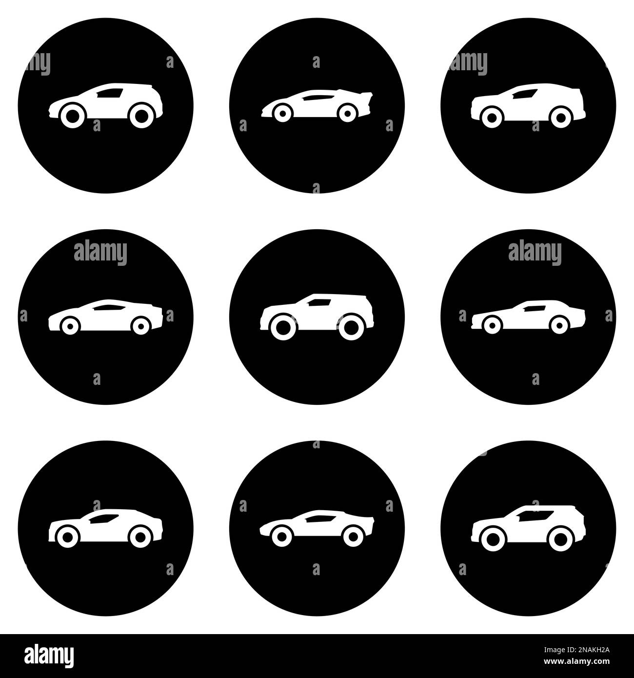 Satz von weißen Symbolen, isoliert vor schwarzem Hintergrund, auf einem Themenauto Stock Vektor