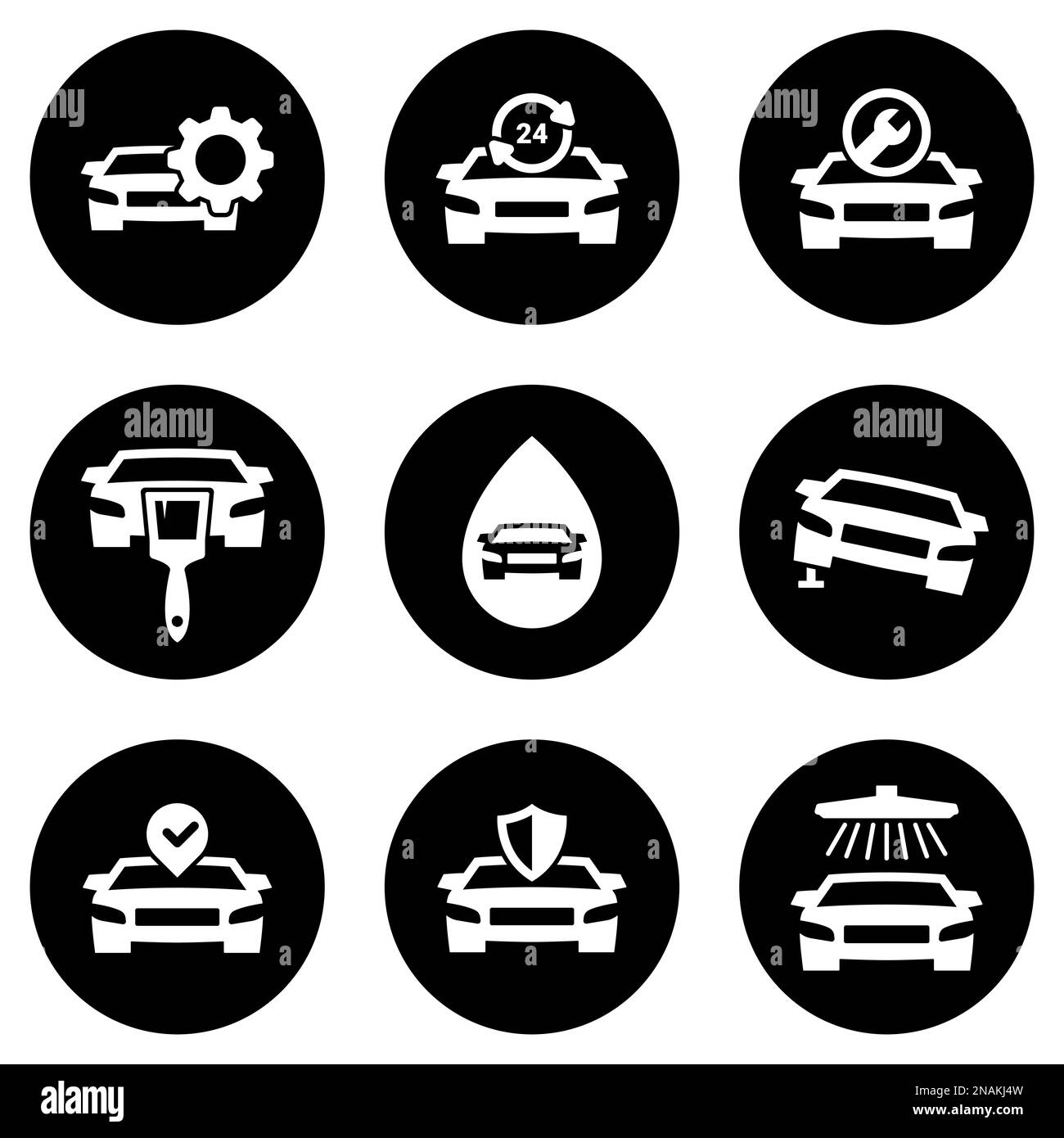 Satz von einfachen Symbolen auf einem Thema Auto Reparaturen, Vektor, Design, Sammlung, flach, Zeichen, Symbol, Element, Objekt, Illustration, isoliert. Weißer Hintergrund Stock Vektor