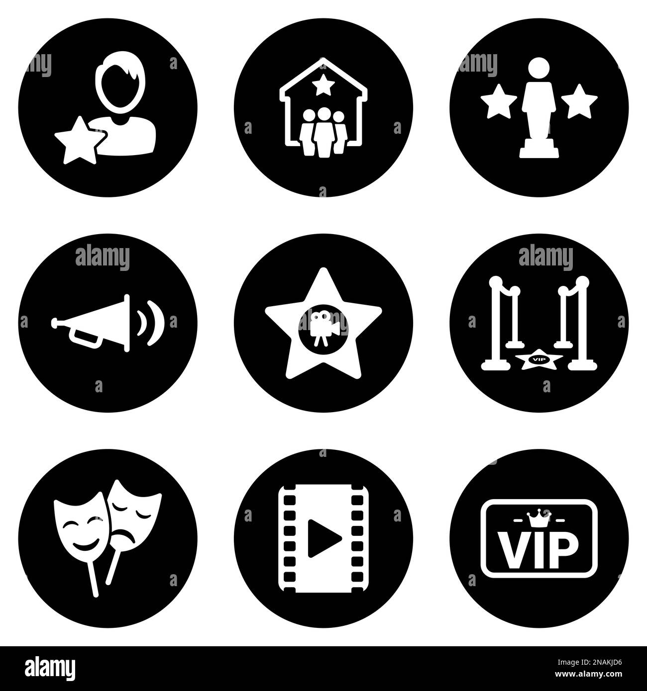 Satz von einfachen Symbolen auf einem Thema Kino, Vektor, Design, Sammlung, flach, Zeichen, Symbol, Element, Objekt, Illustration, isoliert. Weißer Hintergrund Stock Vektor