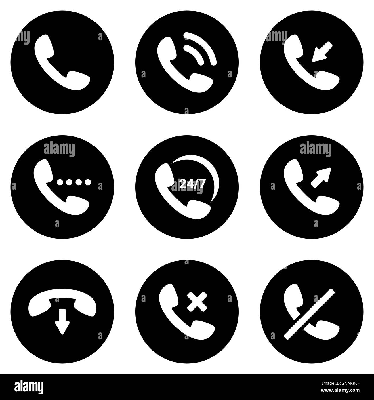 Satz von einfachen Symbolen auf einem Thema Telefonanruf, Vektor, Design, Sammlung, flach, Zeichen, Symbol, Element, Objekt, Illustration, isoliert. Weißer Hintergrund Stock Vektor