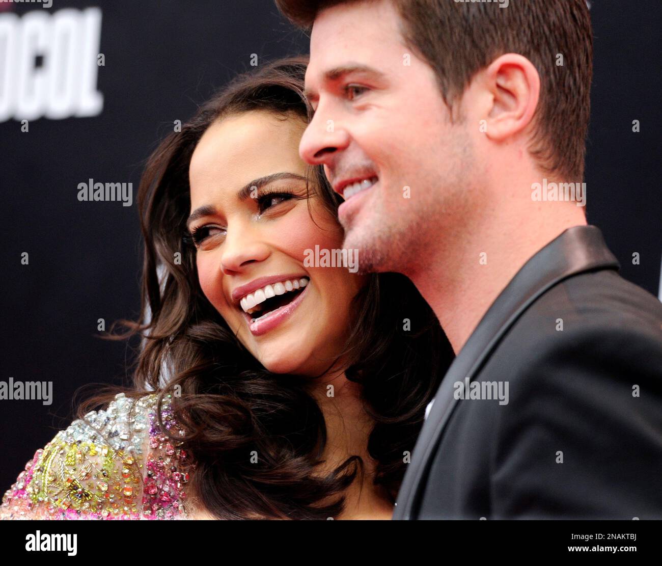 Actress Paula Patton and husband Robin Thicke attend the U.S. premiere