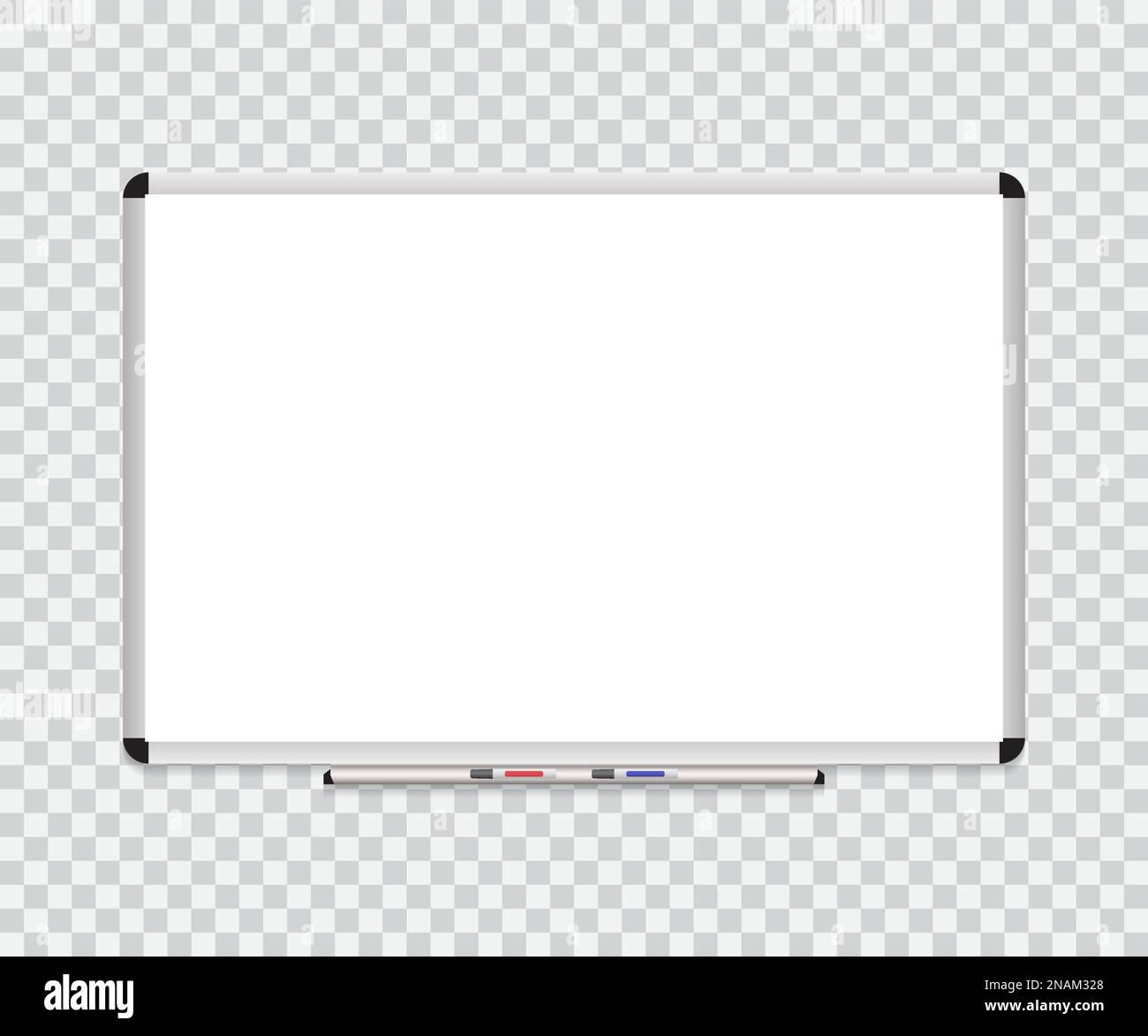 Whiteboard-Hintergrundrahmen mit Whiteboard und Farbmarkierungen. Vektordarstellung. Stock Vektor