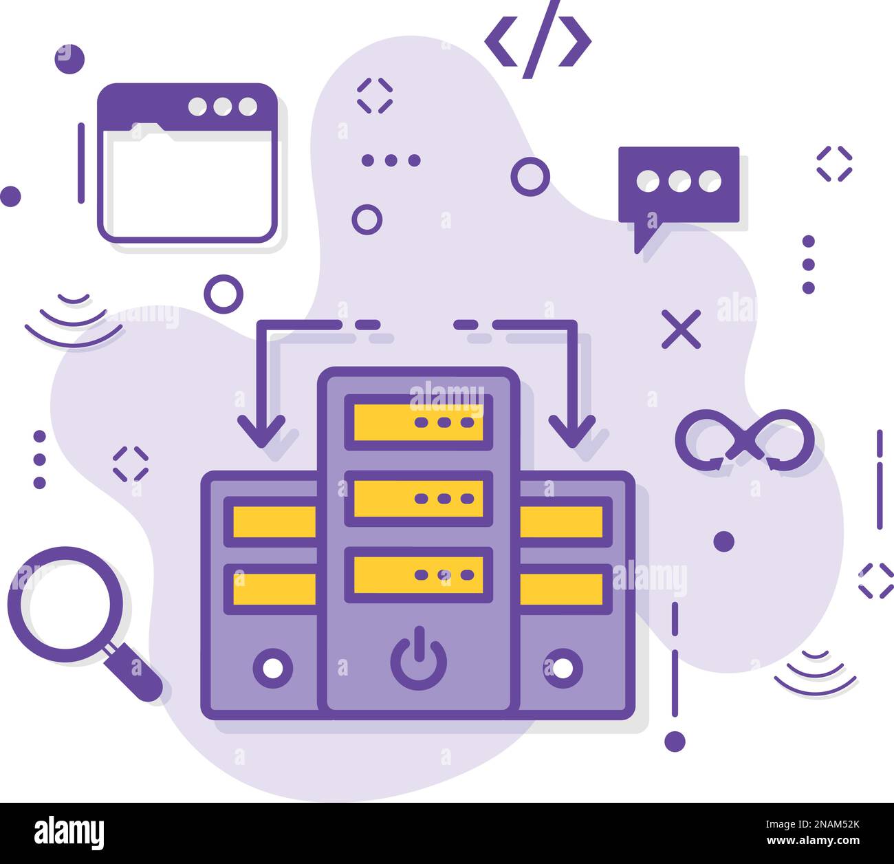 Peer-to-Peer-Stock-Illustration, Slave Master HDD Storage Server-Konzept, Interlinked Server PC Vector Icon Design, Cloud Computing und Internet-Host Stock Vektor