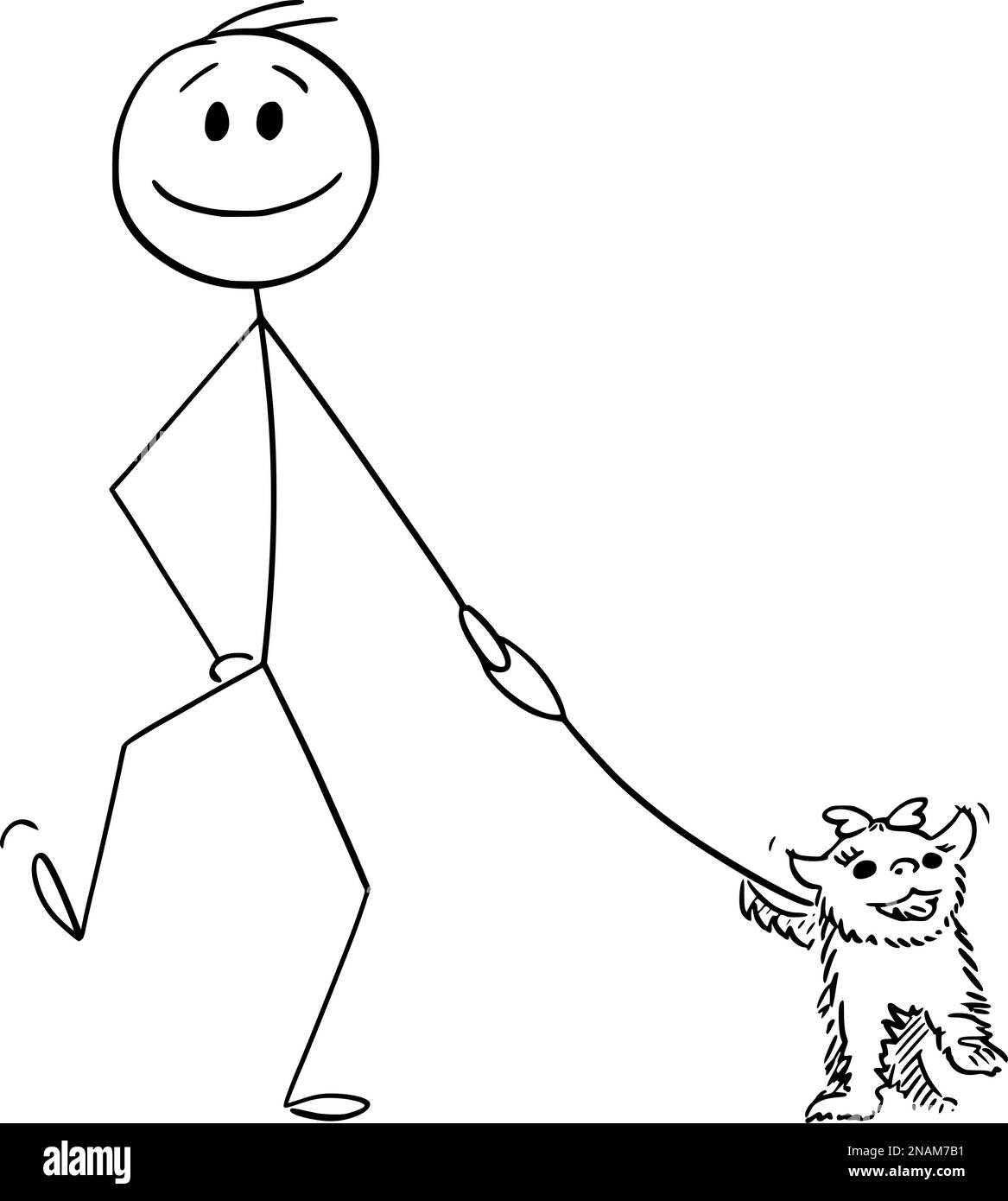 „Person Walking Dog“, „Vector Cartoon Stick Figur“-Illustration Stock Vektor