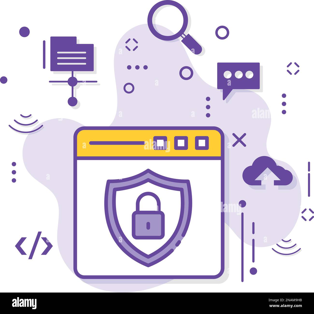 Geschützte Webseite mit Vorhängeschloss und Abschirmung, Transport Layer Security Vector Icon Design, Cloud Hosting und Web Service Symbol Stock Vektor