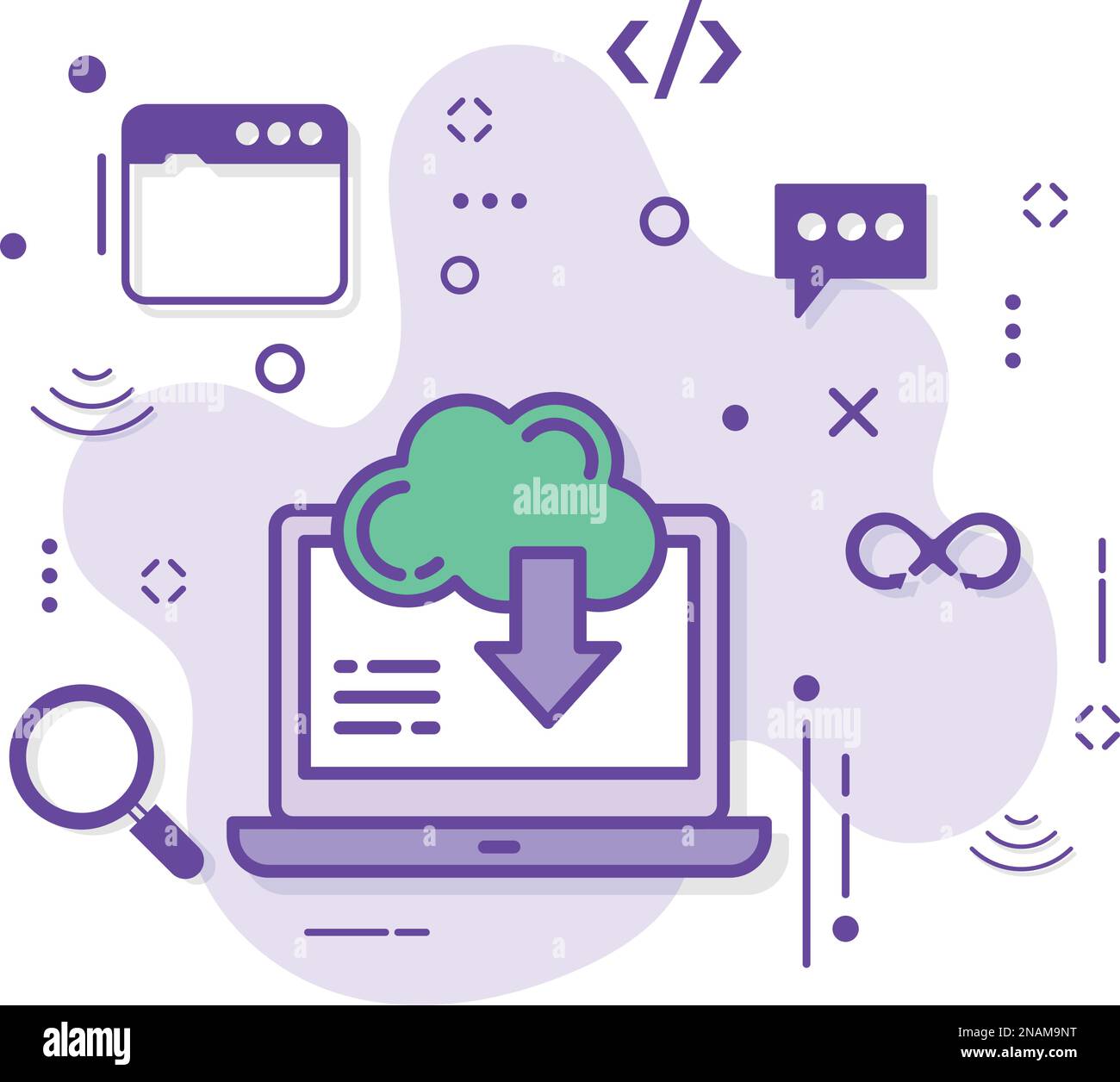 Laden Sie die Bestandsdarstellung für Datenserver, Cloud Data Transfer Concept, Public File Transfer Server Vector Icon Design, Cloud Computing und Internet herunter Stock Vektor