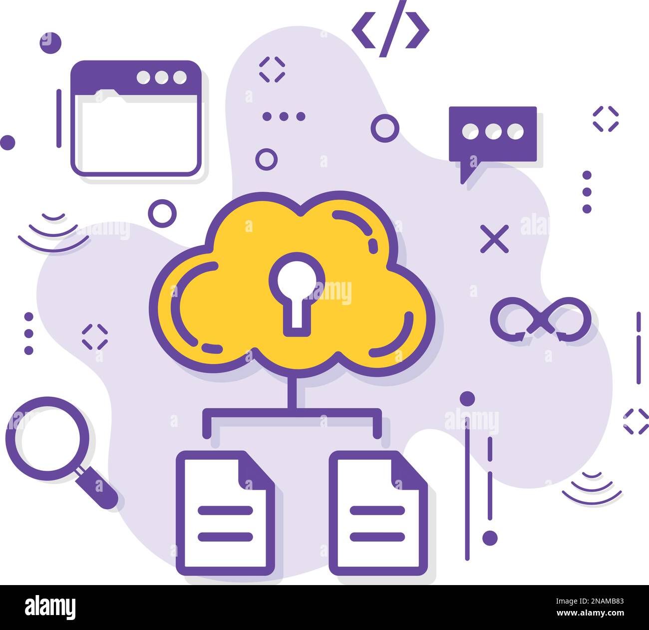 Cloud File Secret und Public Key Konzept, Data Encryption Vector Icon Design, Cloud Computing und Internet Hosting Services Symbol, Secure Cloud Stock Vektor