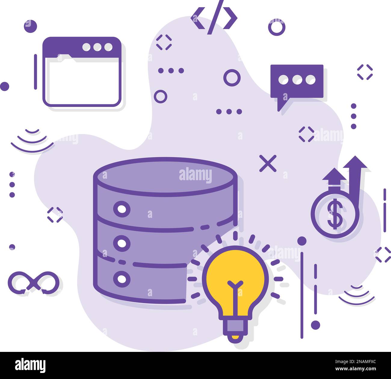 DB mit Lampenschild, Database mit Light Lamp Concept Vector Icon Design, Cloud Computing und Internet Hosting Services Symbol, Stock Vektor