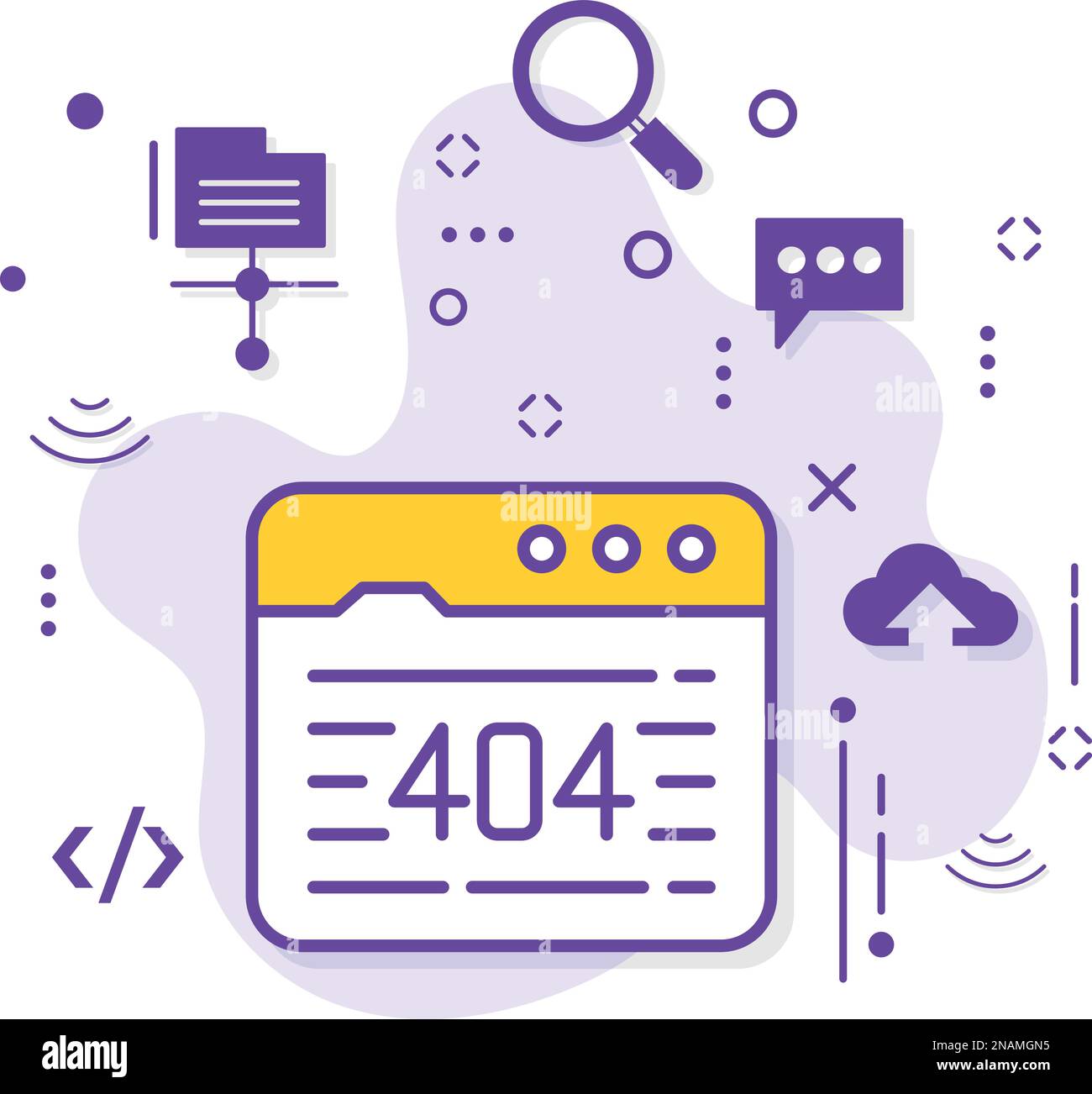 404 Fehler im Browser Window Vector Icon Design, Cloud Computing und Internet Hosting Service, nicht verfügbar Web Server Response Konzept Website-Ausfall Stock Vektor