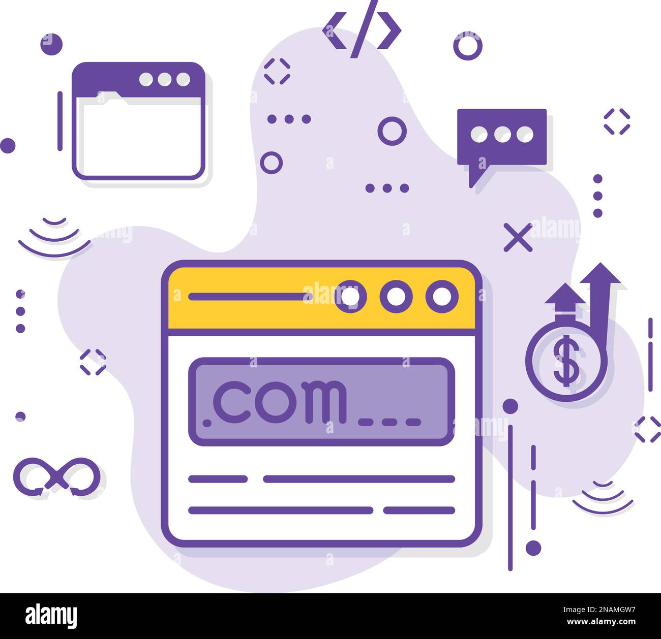 TLD .com Register Stock, Domain Registrar Illustration, kommerzielles Domain Registration Konzept, Dot com Domain url Vector Symbol Design, Cloud Computing Stock Vektor