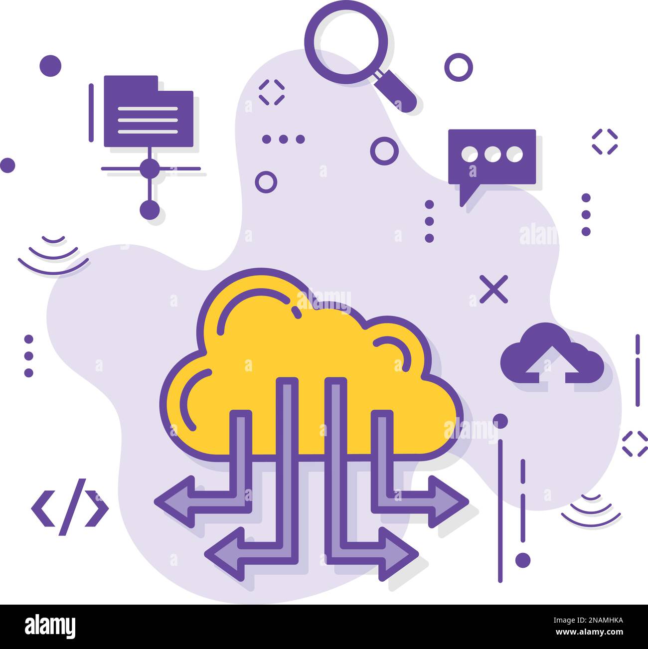 Darstellung der Webserver-Knotenverbindungen, Remote-Maschinen-cdn-Netzwerkkonzept, Cloud Connection Vector-Symboldesign, Cloud-Computing und Internet Stock Vektor