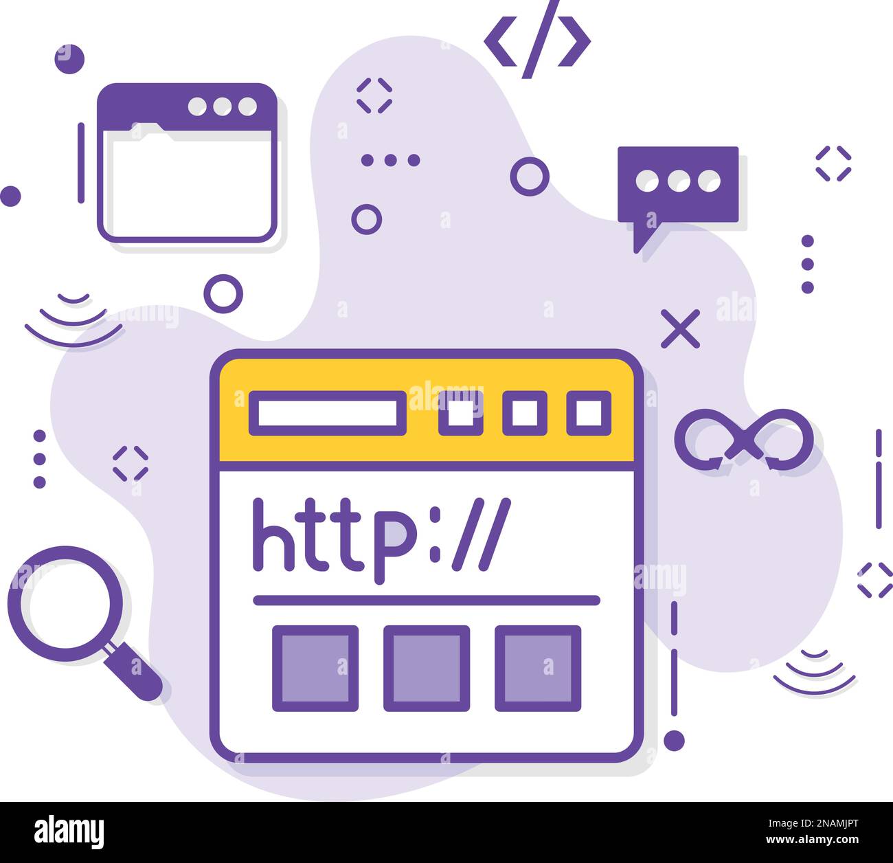 Hypertext Transfer Protocol-Konzept, HTTP-Datenkommunikation für World Wide Web Vector Color Icon Design, Cloud Computing und Internet-Hosting-Service Stock Vektor