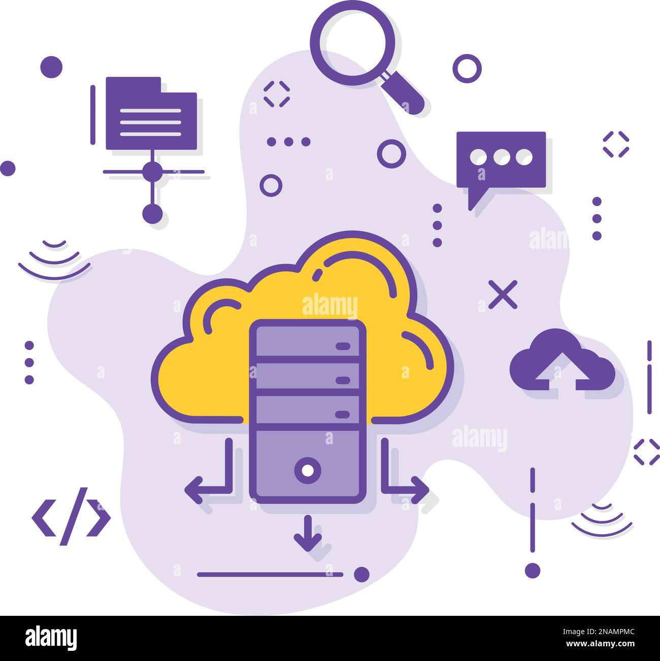 Enterprise Remote Storage Vector Icon Design, Cloud Computing und Internet Hosting Services Symbol, Abbildung Webdienste, Cloud VPS dediziert Stock Vektor