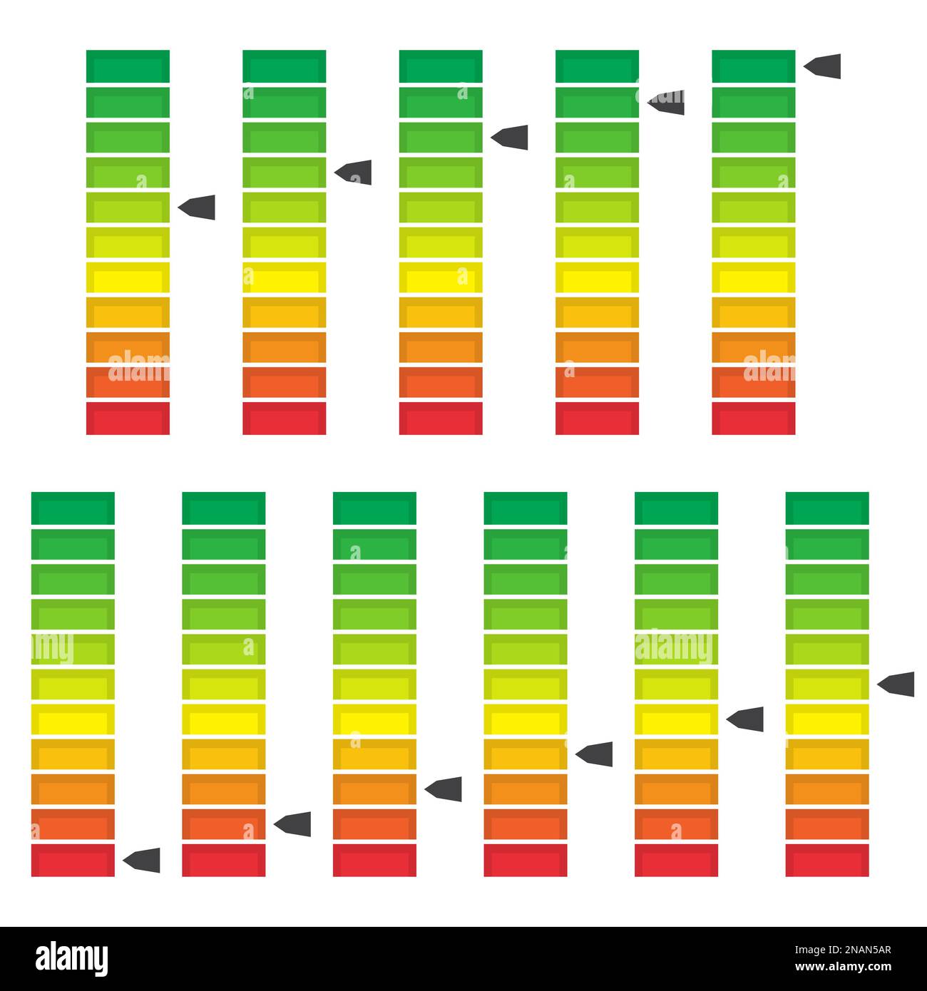 Farbcodierte Fortschritt, Füllstandsanzeige mit Einheiten. Vektor illustartion Stock Vektor