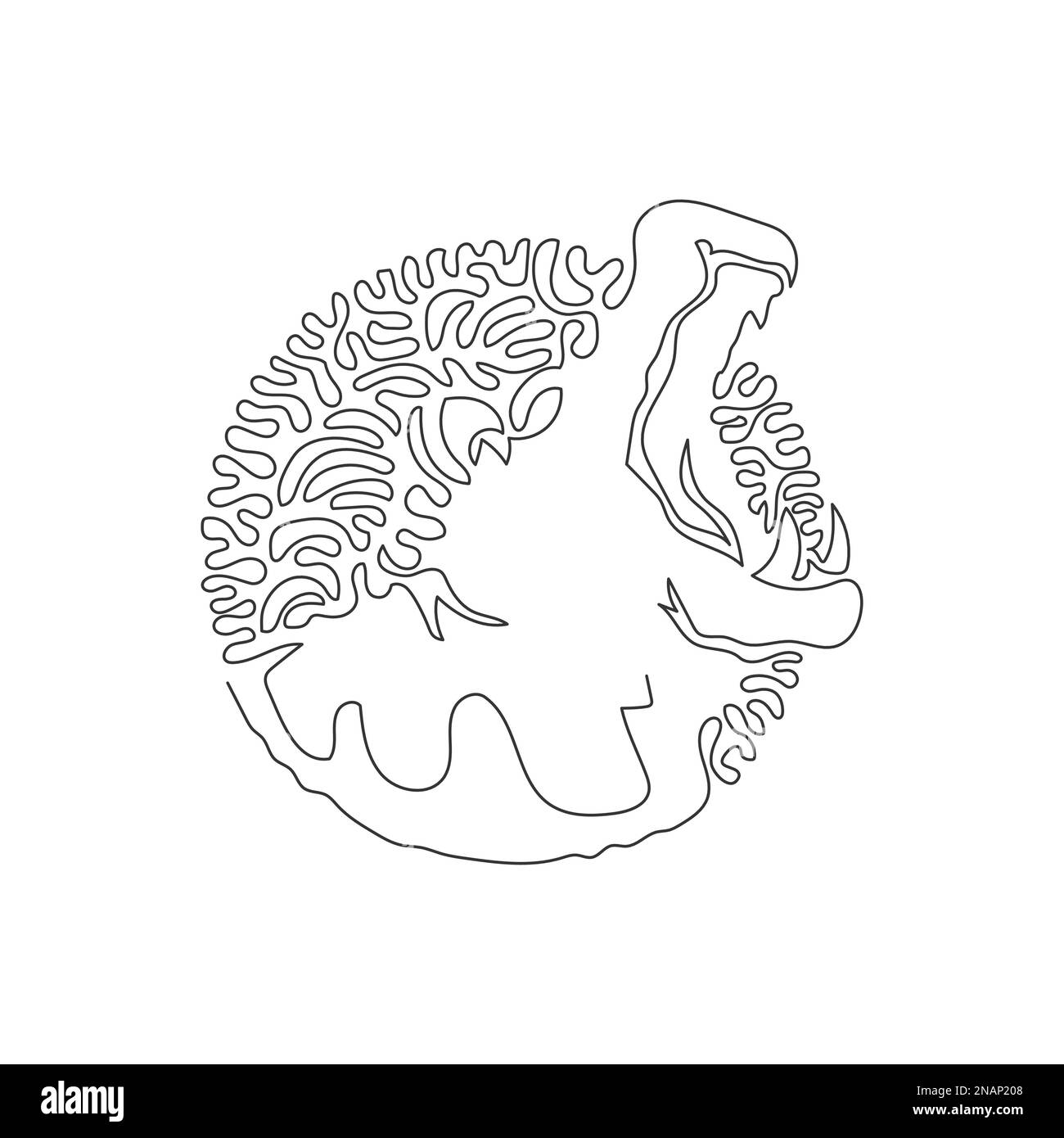 Eine einzelne geschwungene, einzeilige Zeichnung einer gruseligen abstrakten Kunst des Nilpferdes. Durchgehende Linie Zeichnen eines grafischen Entwurfsvektors Darstellung eines großen Hundes Nilpferds Stock Vektor