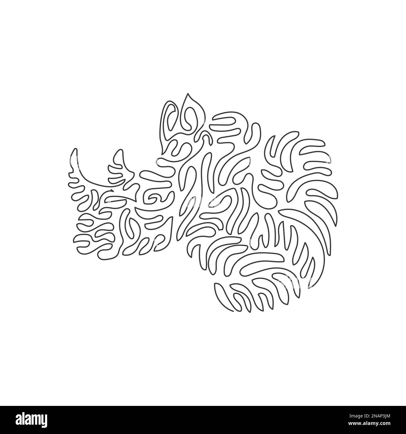 Einzeilige Zeichnung von exotischen Hörnern, Nashörnern, abstrakte Kunst. Durchgehende Linien zeichnen grafische Designvektoren Darstellung von Nashorn-Körper und großem Kopf Stock Vektor