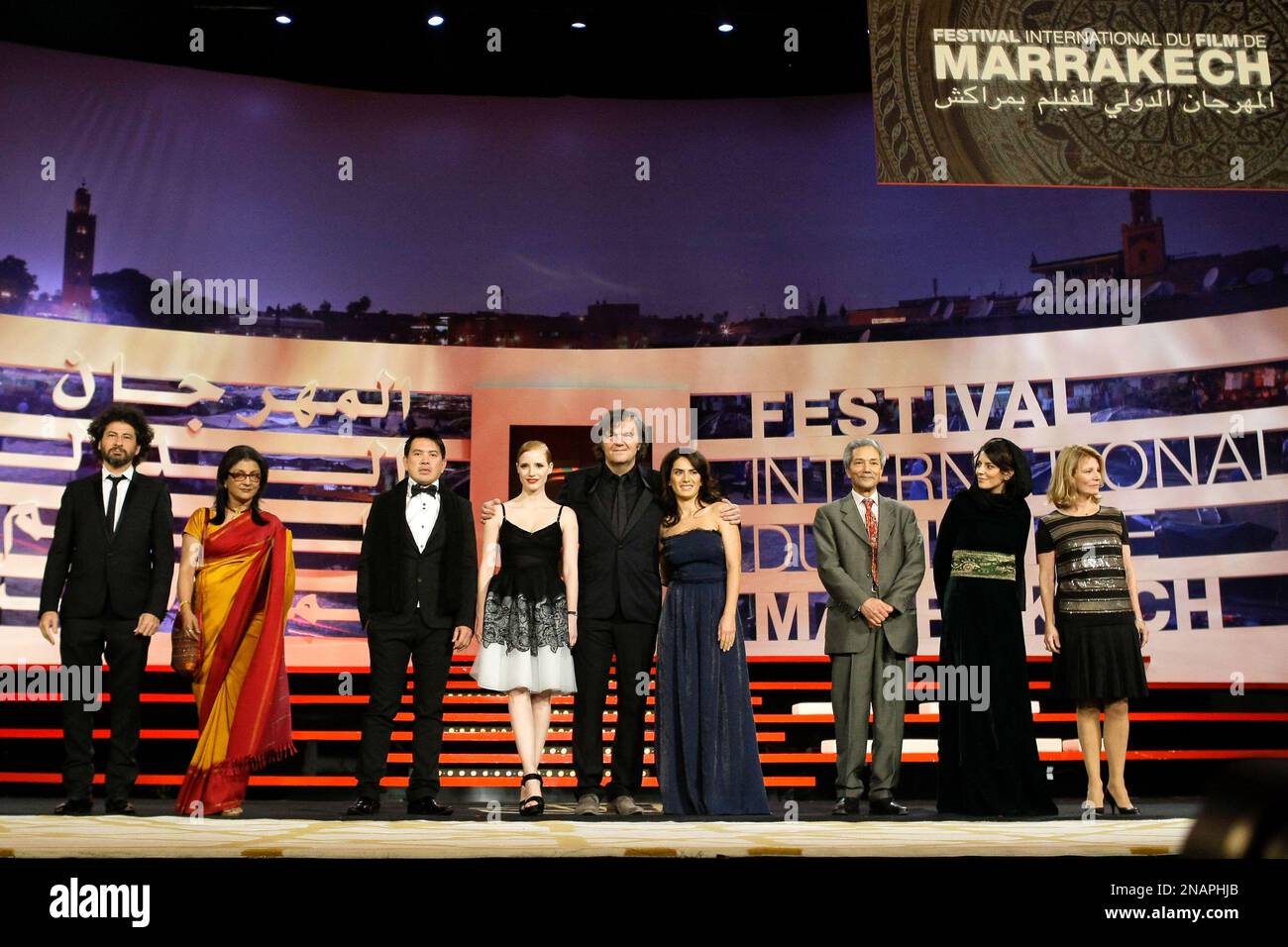 Jury members of the 11th Marrakech International Film Festival pose ...