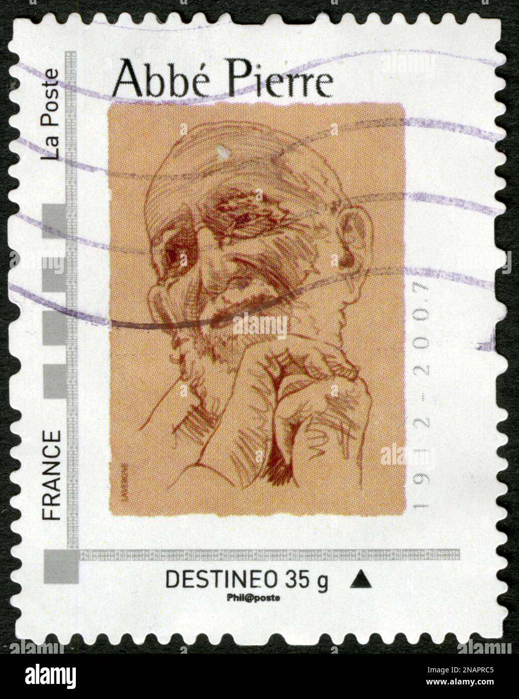 TIMBRE OBLITERES ABBÉ PIERRE 1912-2007. LA POSTE. FRANKREICH. DESTINEO 35 G. Stockfoto