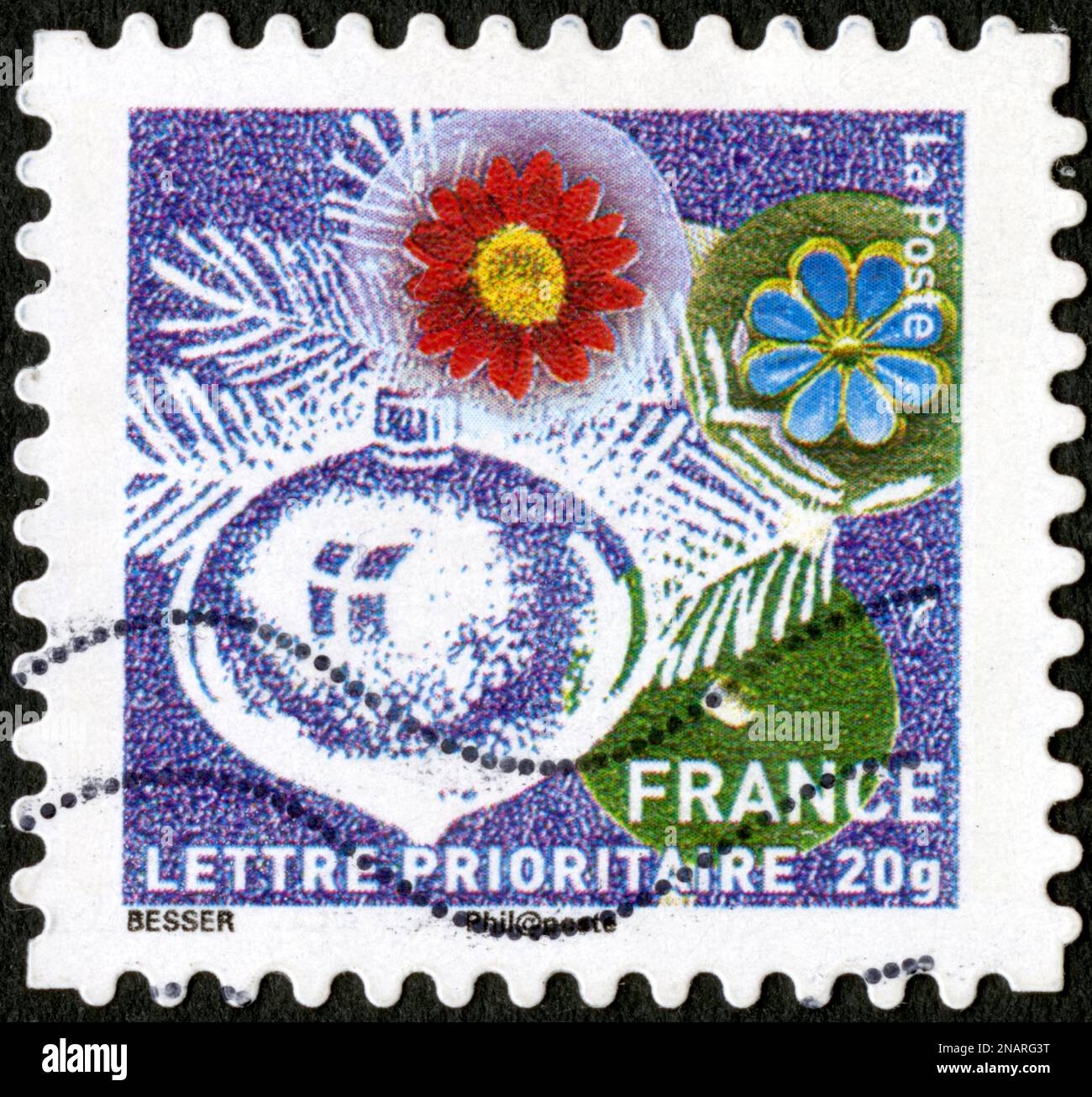 TIMBRE OBLITERTION DE NOEL. FRANKREICH. LETTRE PRIORITAIRE 20G. LA POSTE Stockfoto