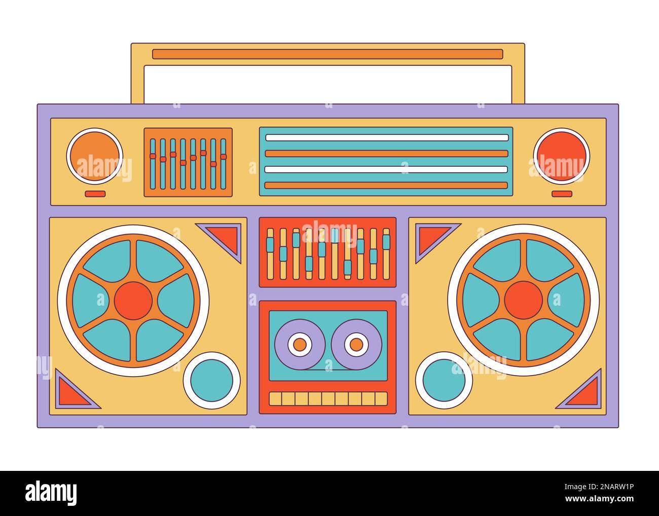 Groovy Retro-Kassettenrekorder Retro-Cartoon-Vektordarstellung auf weißem Hintergrund. Stock Vektor