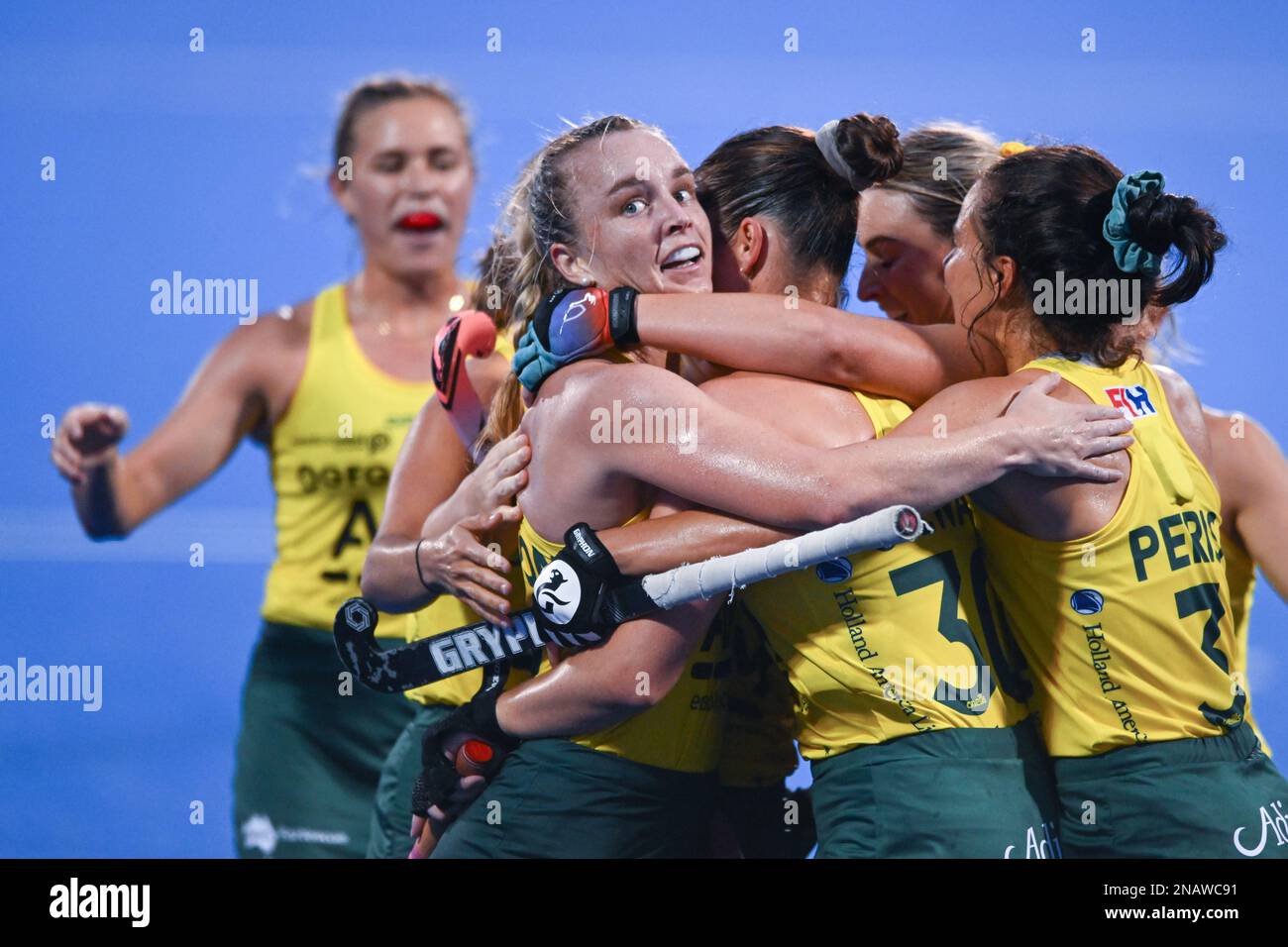 Sydney, Australien. 13. Februar 2023. Australia Women's National Field Hockey Team in Aktion während des Spiels der International Hockey Federation Pro League Australia vs China im Sydney Olympic Park Hockey Centre. (Foto: Luis Veniegra/SOPA Images/Sipa USA) Guthaben: SIPA USA/Alamy Live News Stockfoto