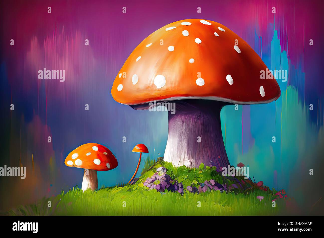 Illustration eines Fantasie-pilzähnlichen Hauses, das in einem magischen Wald wächst Stockfoto