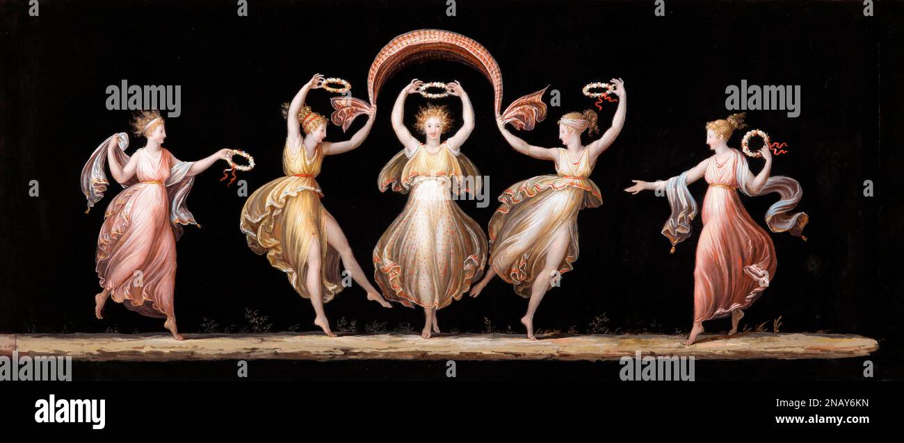 Antonio Canova. Gemälde mit dem Titel „Five Dancers with Veil and Crowns“ vom italienischen neoklassischen Bildhauer und Maler Antonio Canova (1757-1822), Temperer, c. 1798-99 Stockfoto