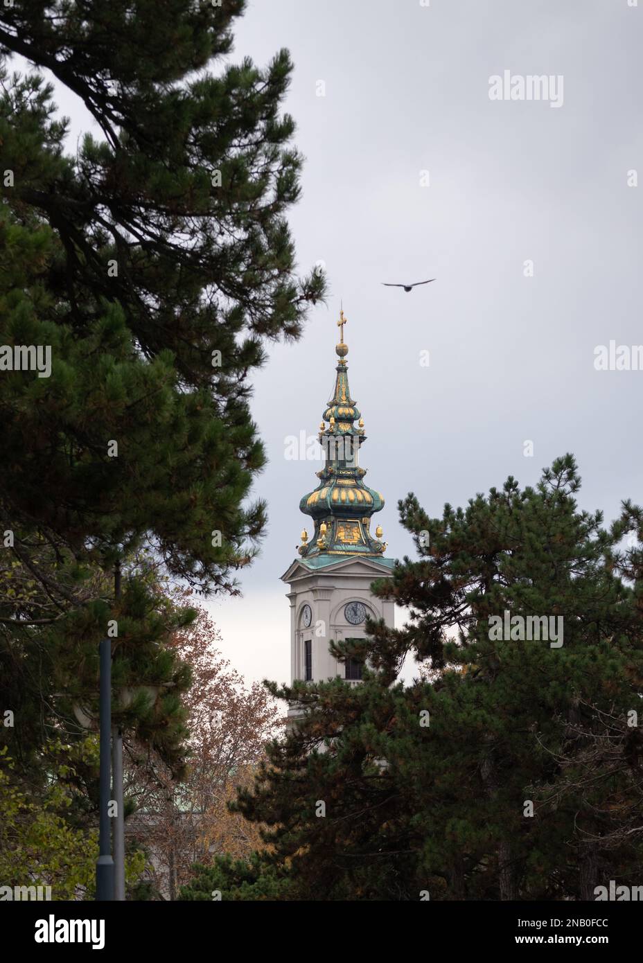 Heiliger Erzengel Michael orthodoxer Kirchturm in Belgrad (Serbisch: Saborna crkva) Stockfoto