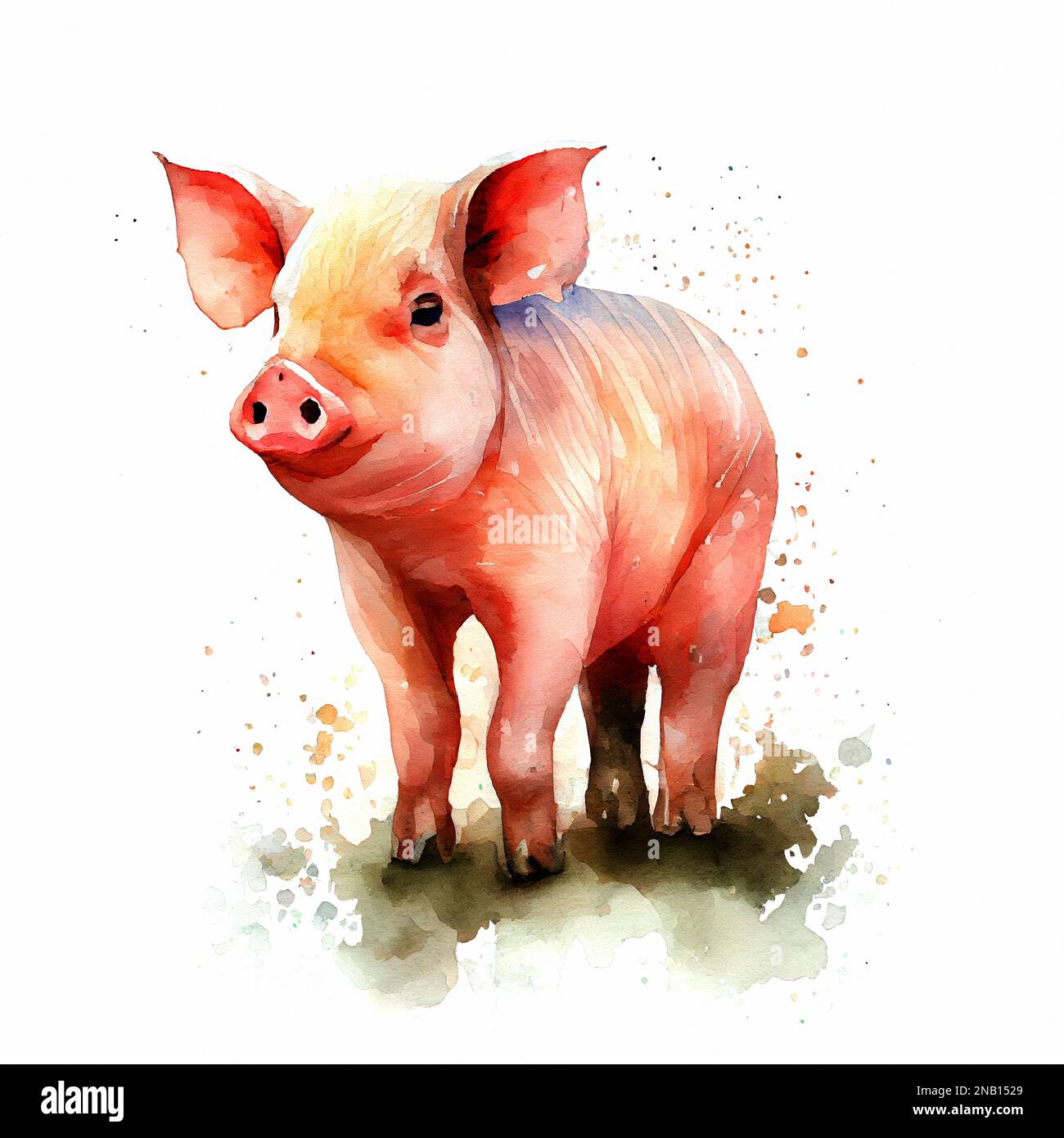 Schweinefarm handgezeichnete Aquarelle zur Darstellung des Nutztierbestands Stockfoto