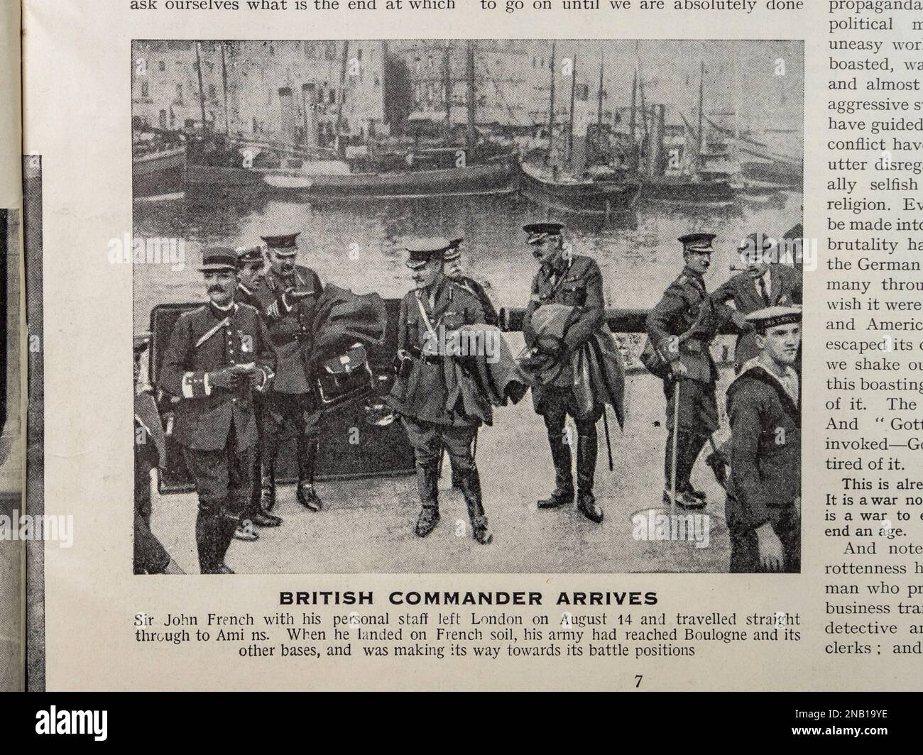 Foto der Ankunft von Sir John French in Boulogne im August 1914 im Weltkrieg 1914-1918 A Pictured History (1934). Stockfoto