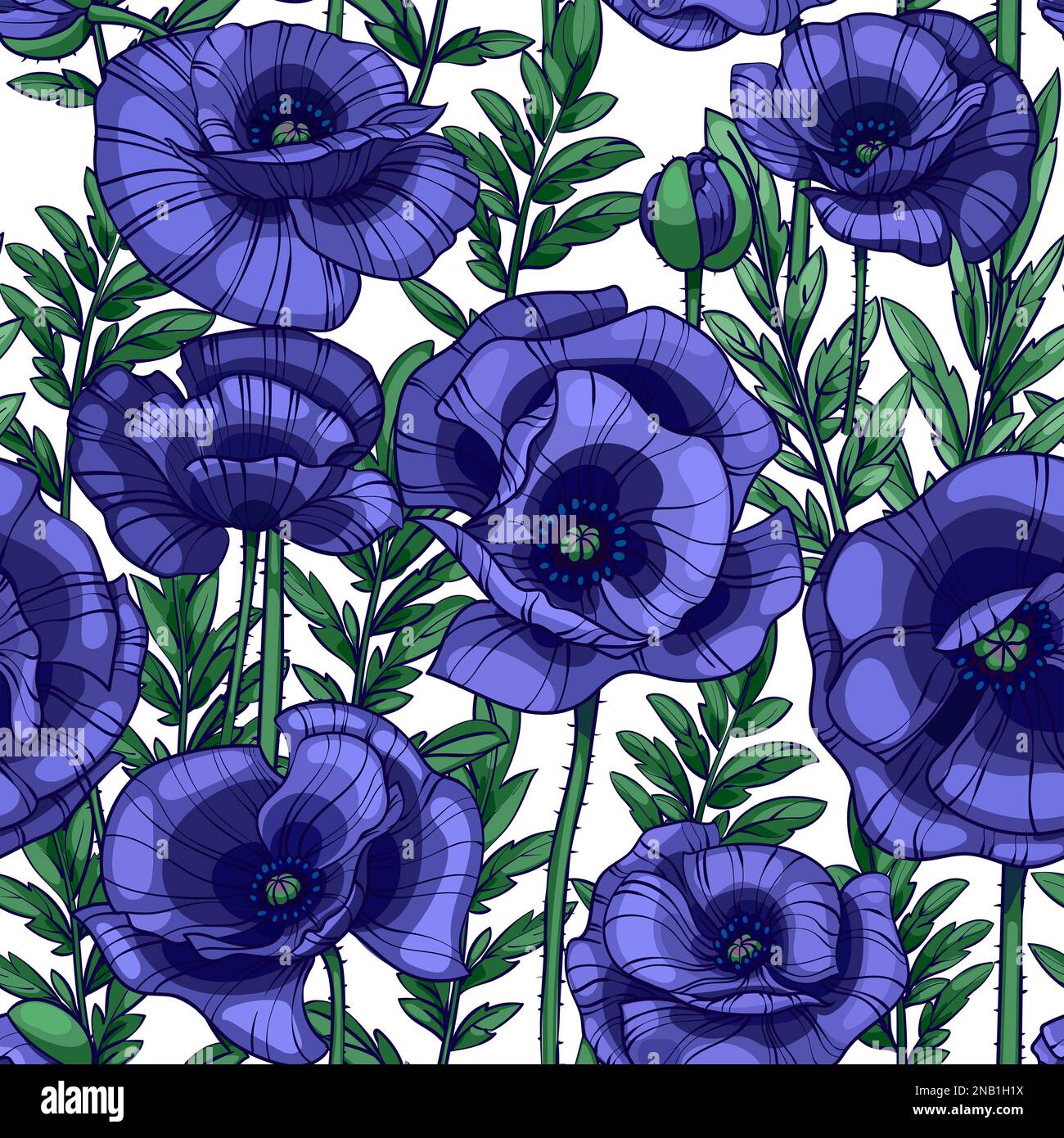 Violette Mohnblumen nahtloses Vektormuster Stockfoto