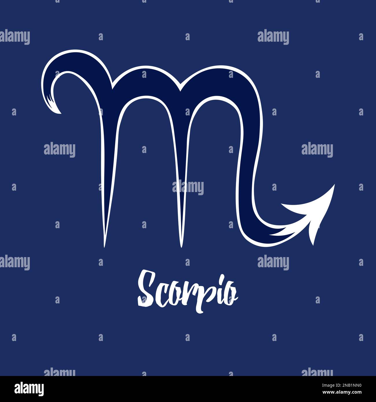 Handgezeichnete Zodiak-Schilder. Blaue Skorpio-Zodiac-Symbole auf blauem Hintergrund. Die astrologischen Symbole des Zodiac. Stock Vektor