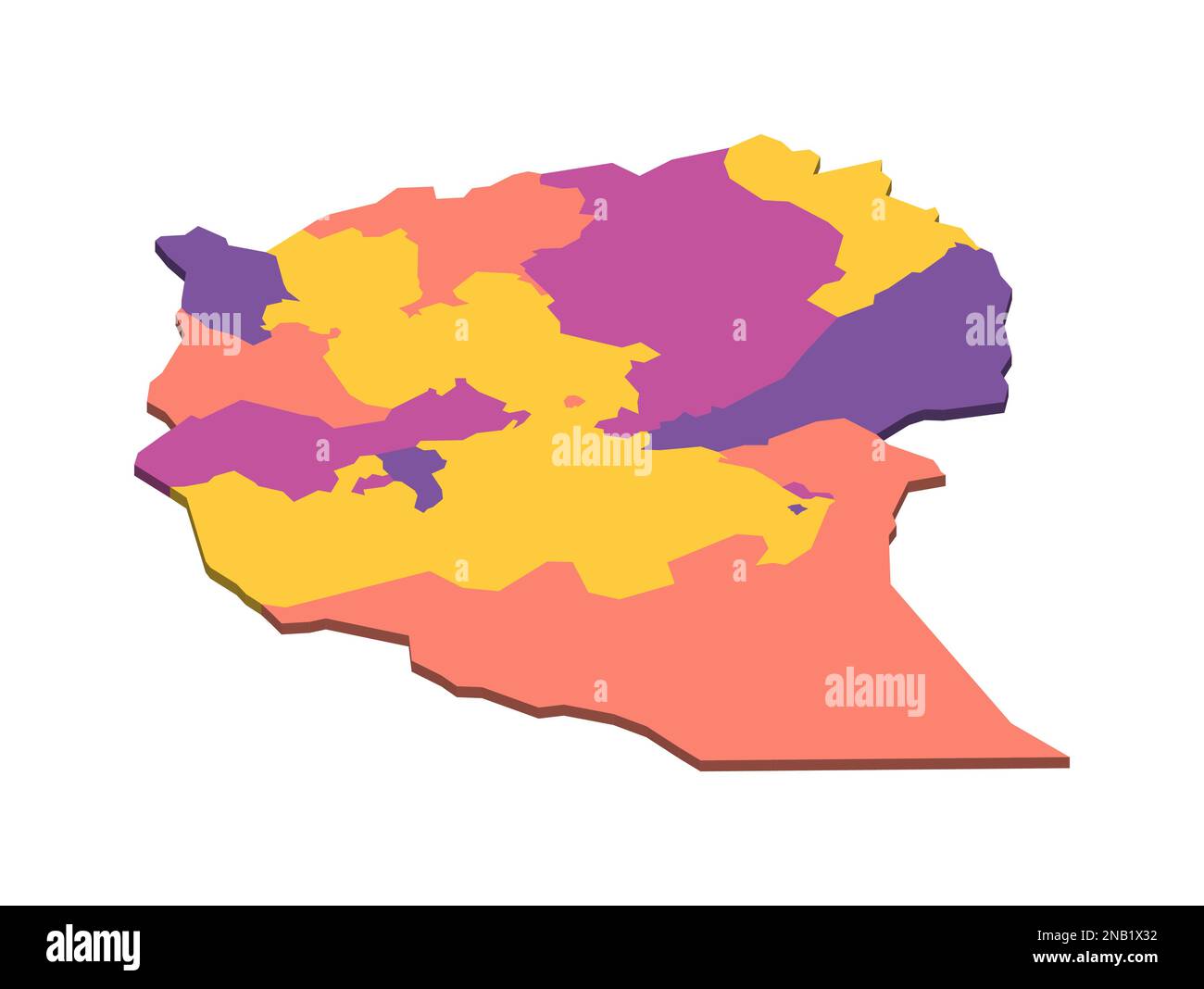 Äthiopien: Politische Karte der Verwaltungsabteilungen - Regionen und Charterstädte. Isometrische leere 3D-Vektorzuordnung in vier Farbschemata. Stock Vektor