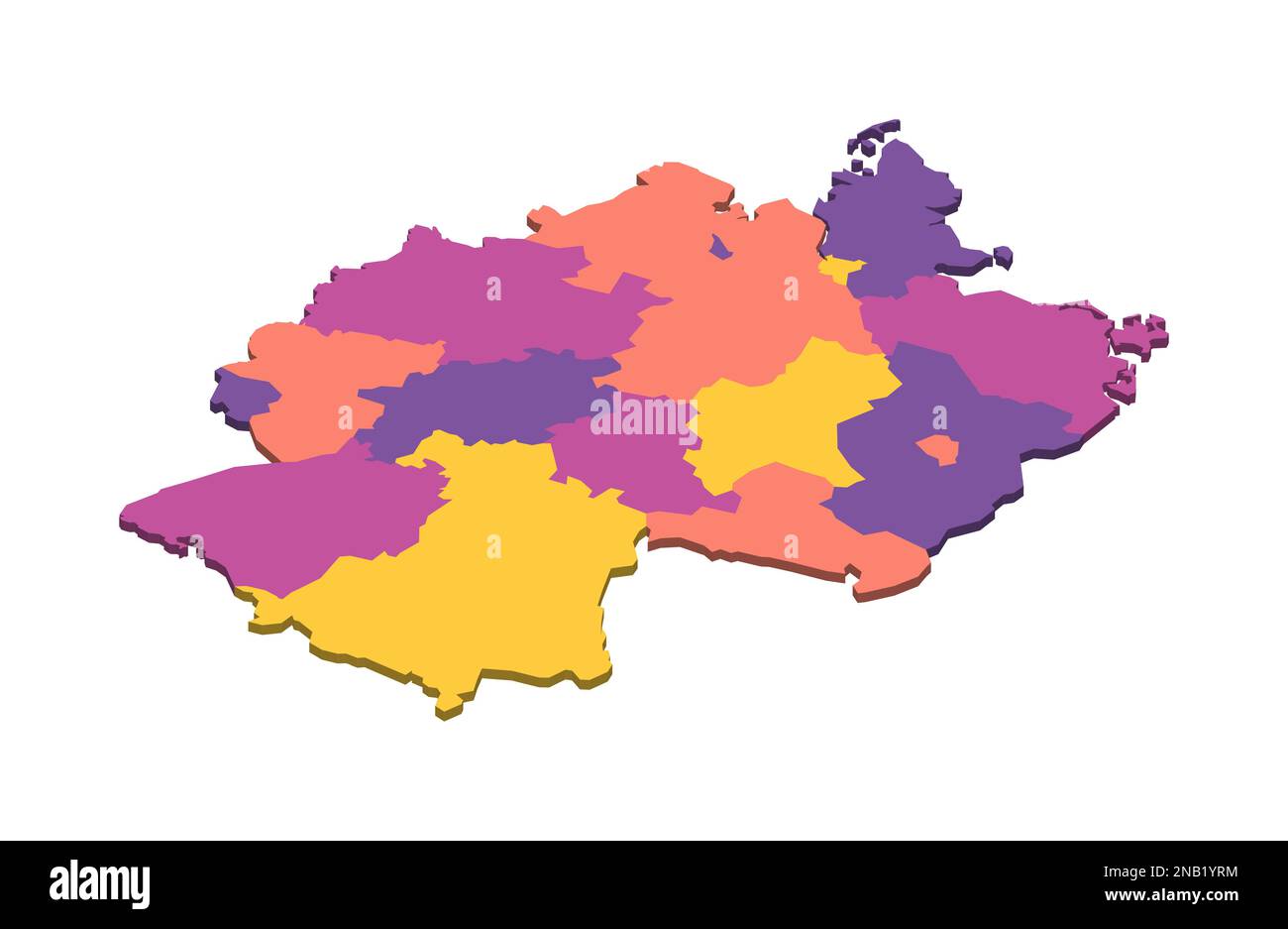 Die deutsche politische Karte der Verwaltungsabteilungen - Bundesländer. Isometrische leere 3D-Vektorzuordnung in vier Farbschemata. Stock Vektor