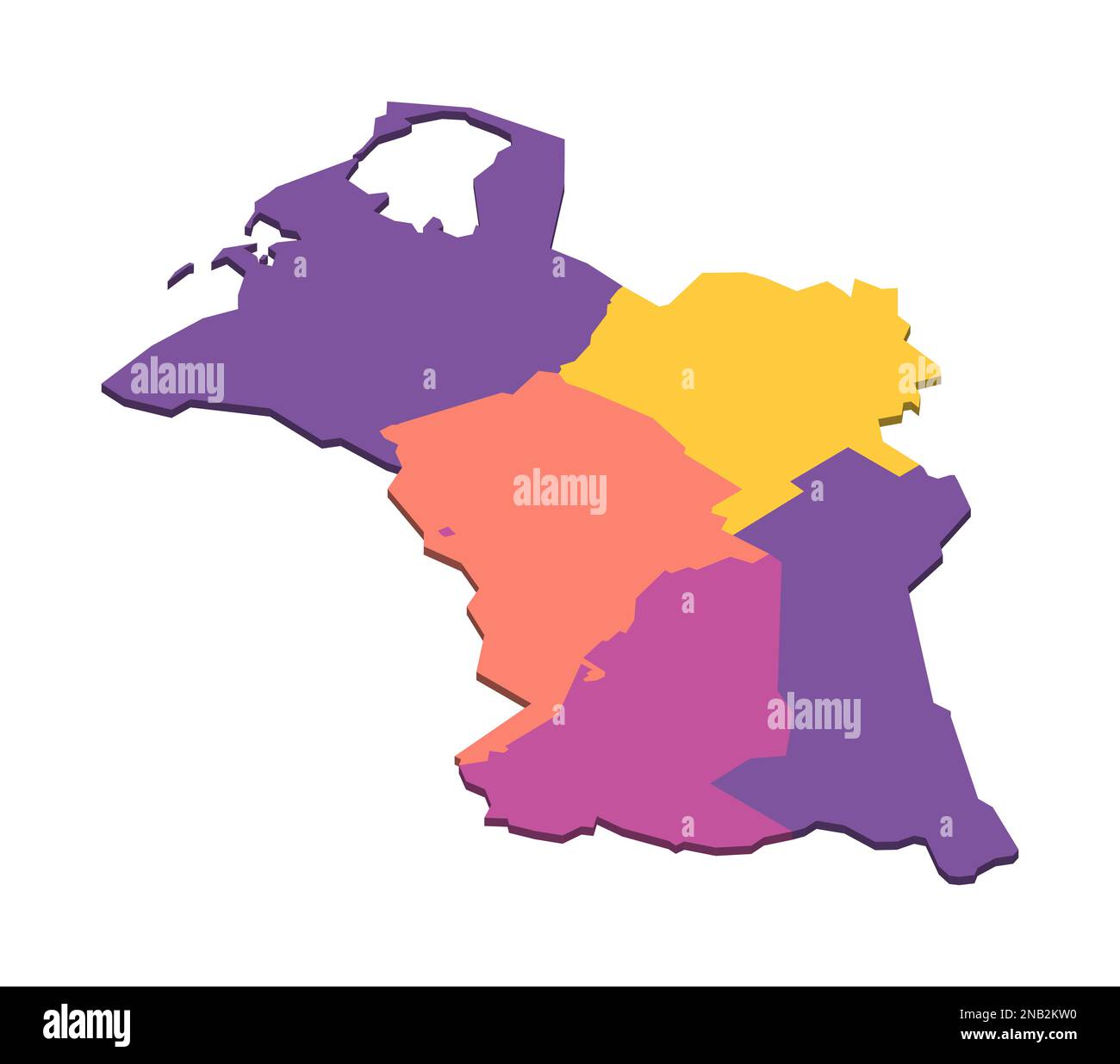 Turkmenistan politische Karte der Verwaltungsabteilungen - Regionen und Hauptstadtbezirk Aschgabat. Isometrische leere 3D-Vektorzuordnung in vier Farbschemata. Stock Vektor