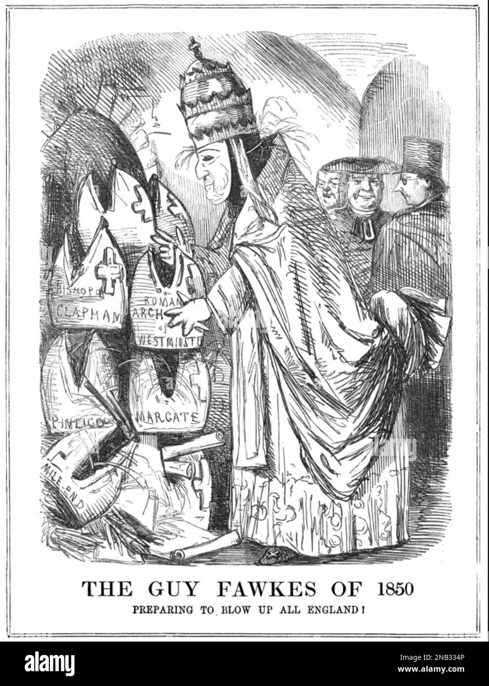 DER TYP FAWKES VON 1850, Ein Punch-Cartoon vom November 1850, satierte die Wiederherstellung der katholischen Hierarchie Stockfoto