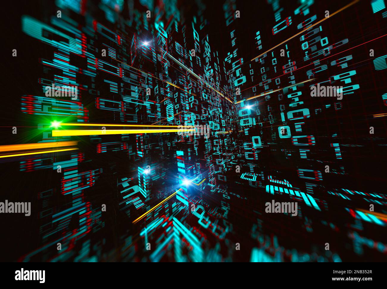 Hintergrundbild von binärem Code und binärem Sprachkonzeptmuster sowie Big Data structure.Net und Quellcode. Abstrakter Hintergrund der Technologie. Stockfoto