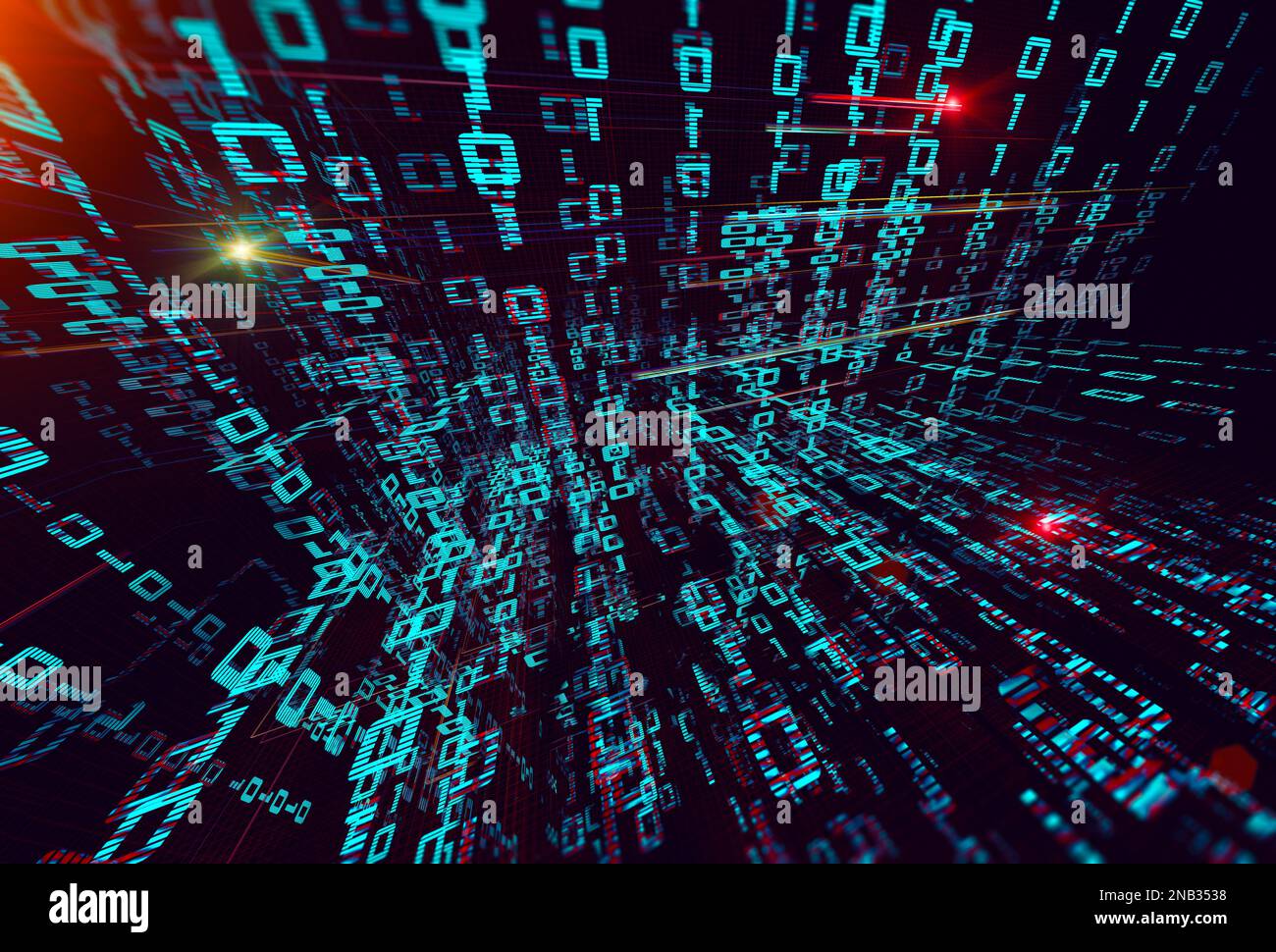Hintergrundbild von binärem Code und binärem Sprachkonzeptmuster sowie Big Data structure.Net und Quellcode. Abstrakter Hintergrund der Technologie. Stockfoto