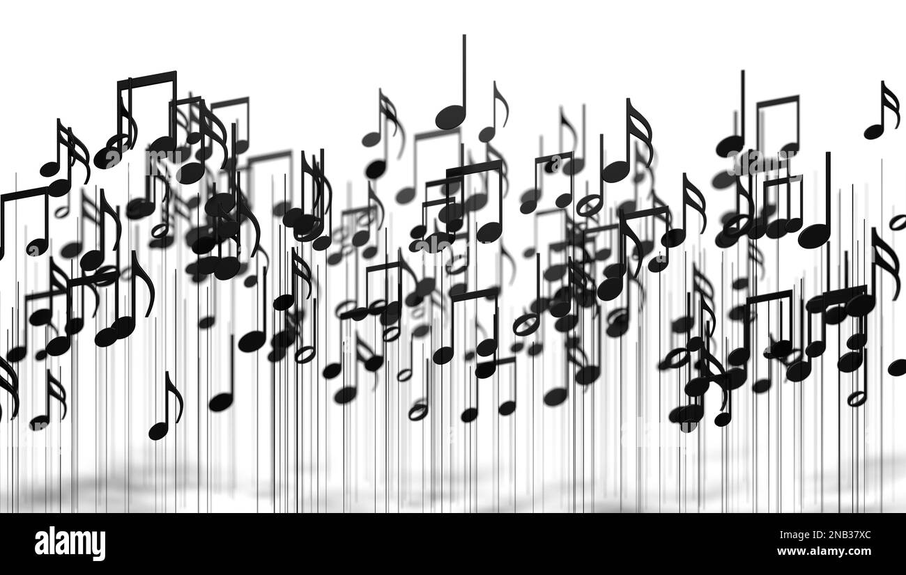 3D-Darstellung von Noten und musikalische Zeichen der abstrakten Musik Blatt. Songs und Melodie Konzept. Stockfoto