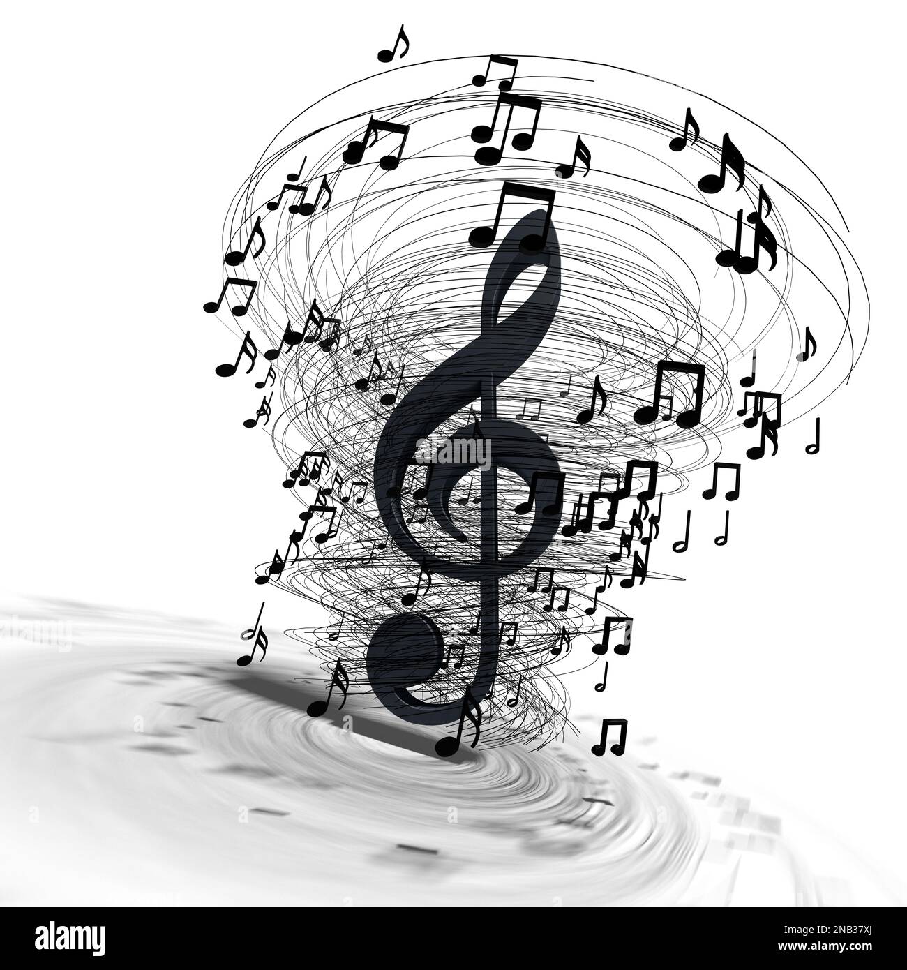 3D Darstellung von Noten und musikalischen Zeichen abstrakter Noten. Lieder und Melodien-Konzept. Hintergrunddesign für Musik. Musikalisches Schreiben. Stockfoto