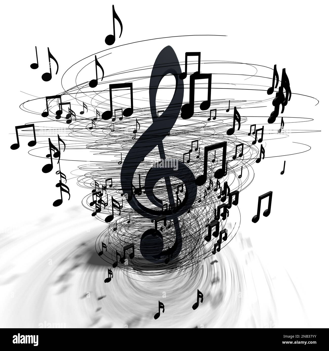 3D Darstellung von Noten und musikalischen Zeichen abstrakter Noten. Lieder und Melodien-Konzept. Hintergrunddesign für Musik. Musikalisches Schreiben. Stockfoto