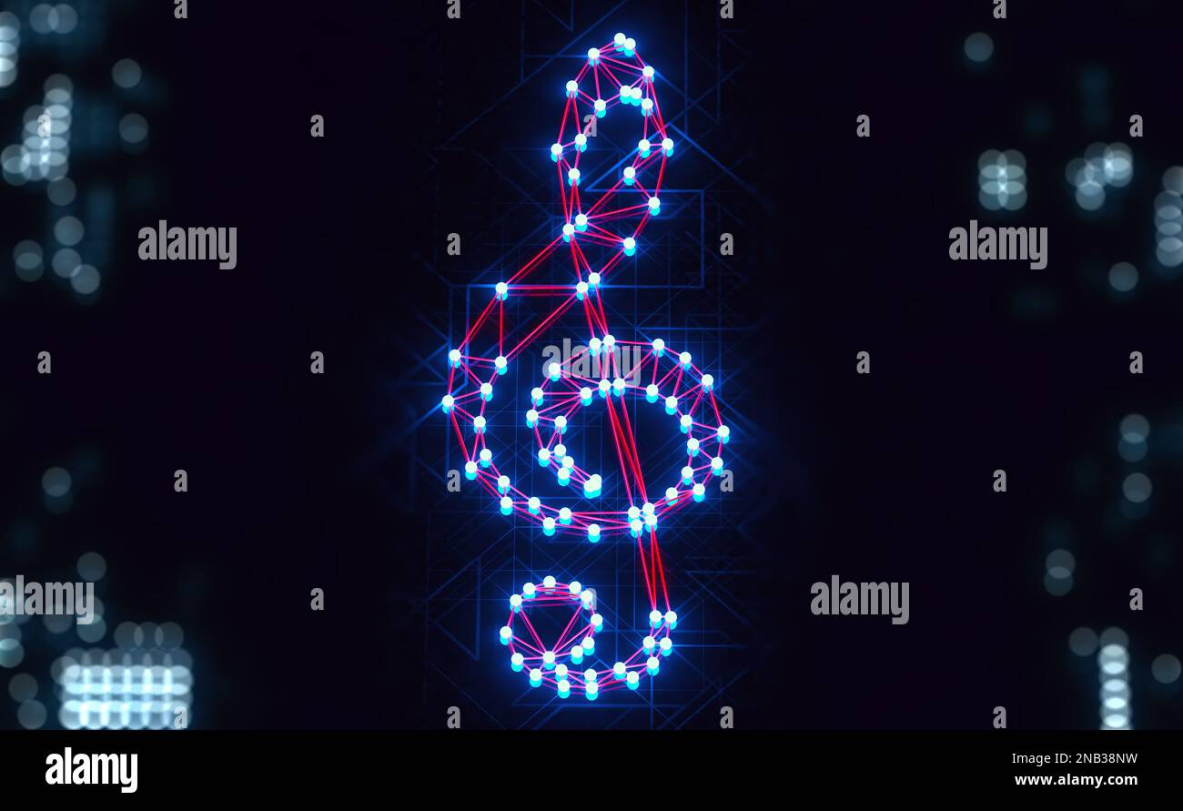 Musik-Konzept abstrakter Hintergrund.Clef-Taste.Technologie und trendige Musik.3d-Illustration.Sound Engineering und Dubstep Musik-Konzept.Erstellen Sie Musik-Design Stockfoto