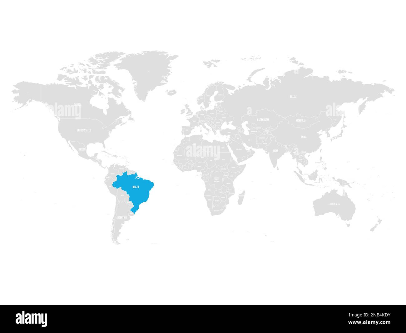 Brasilien mit blauer Farbe auf der grauen politischen Weltkarte. Vektordarstellung. Stock Vektor