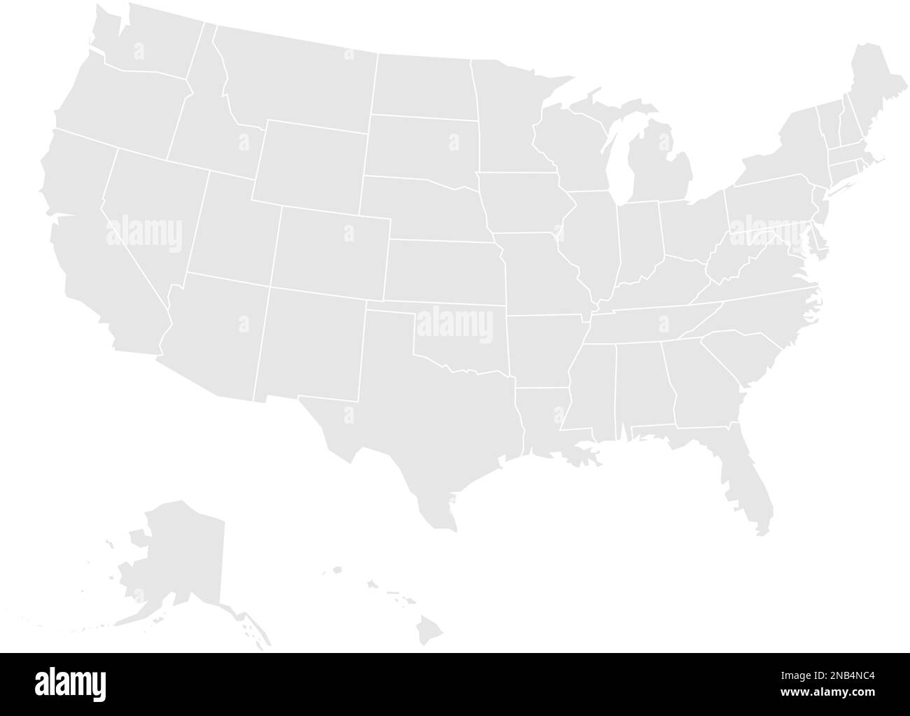 Leere Karte der Vereinigten Staaten von Amerika. Vektordarstellung in Grau auf weißem Hintergrund. Stock Vektor