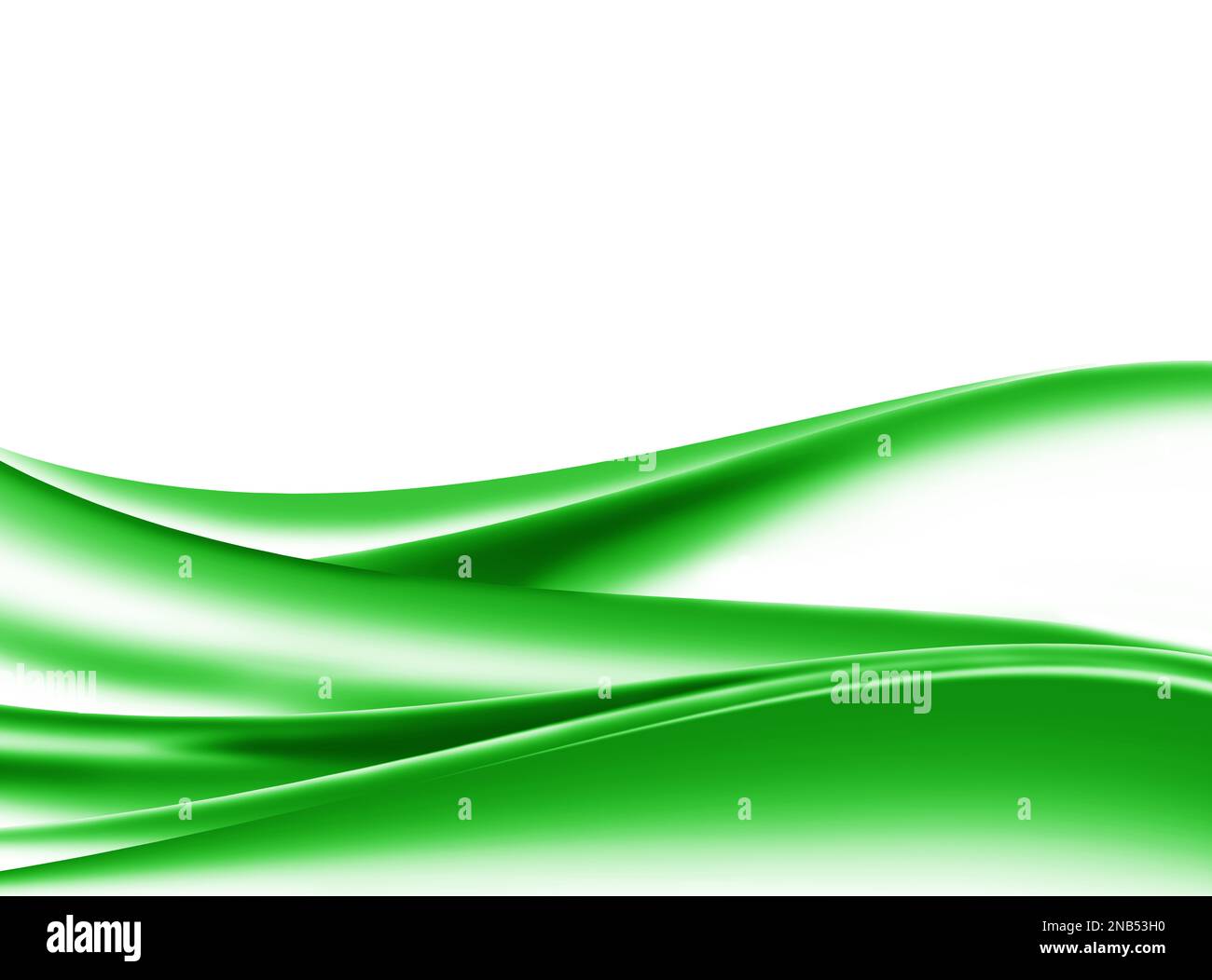 Ein digitales Rendering von grünen, fließenden Wellen auf weißem Hintergrund für Hintergrundbilder Stockfoto