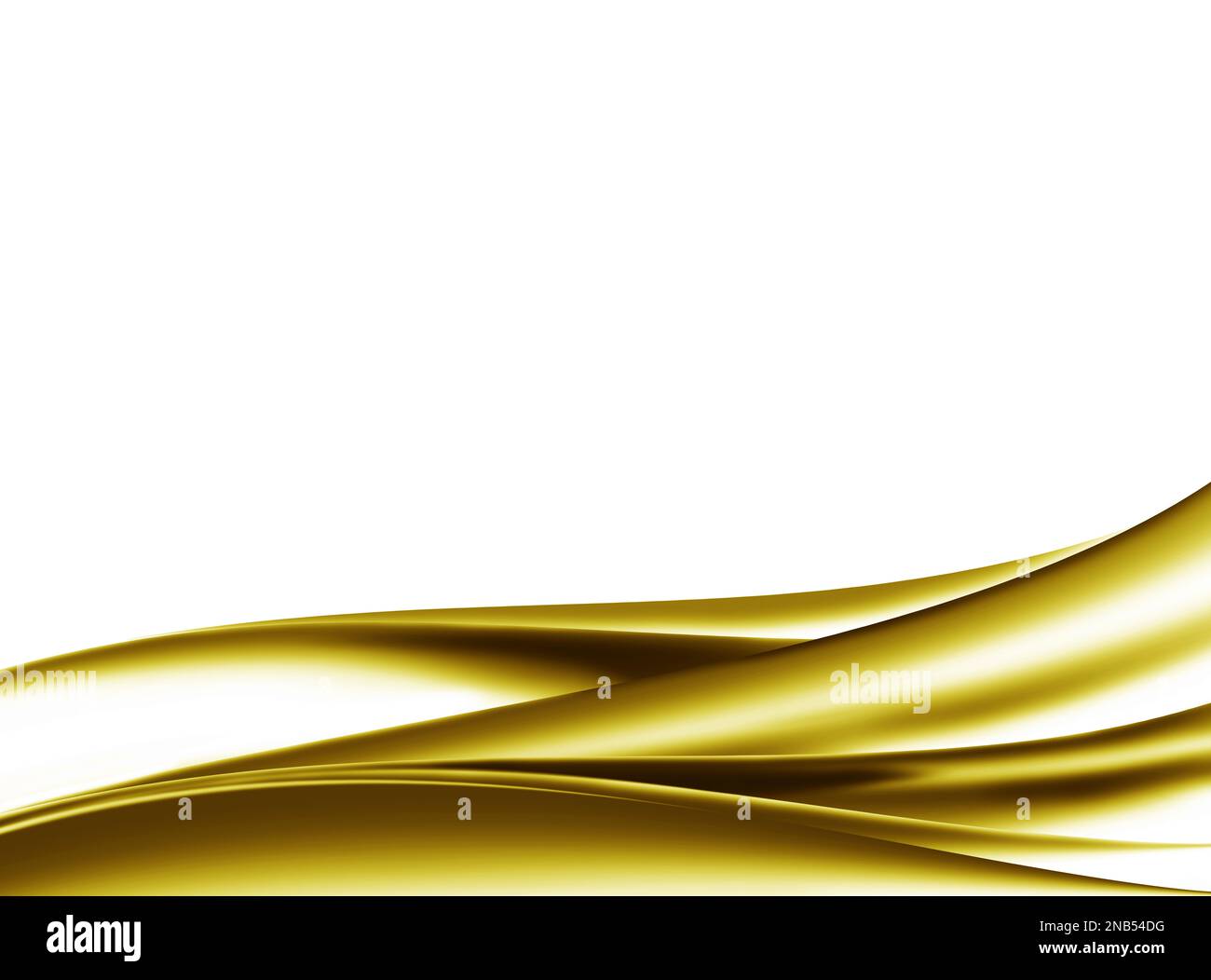 Ein digitales Rendering goldener, fließender Wellen auf weißem Hintergrund für Hintergrundbilder Stockfoto