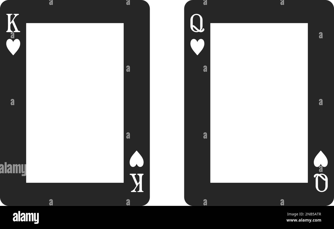 König und Herzkönigin Spielkarten als Bilderrahmen in schwarzem Füllvektor Stock Vektor