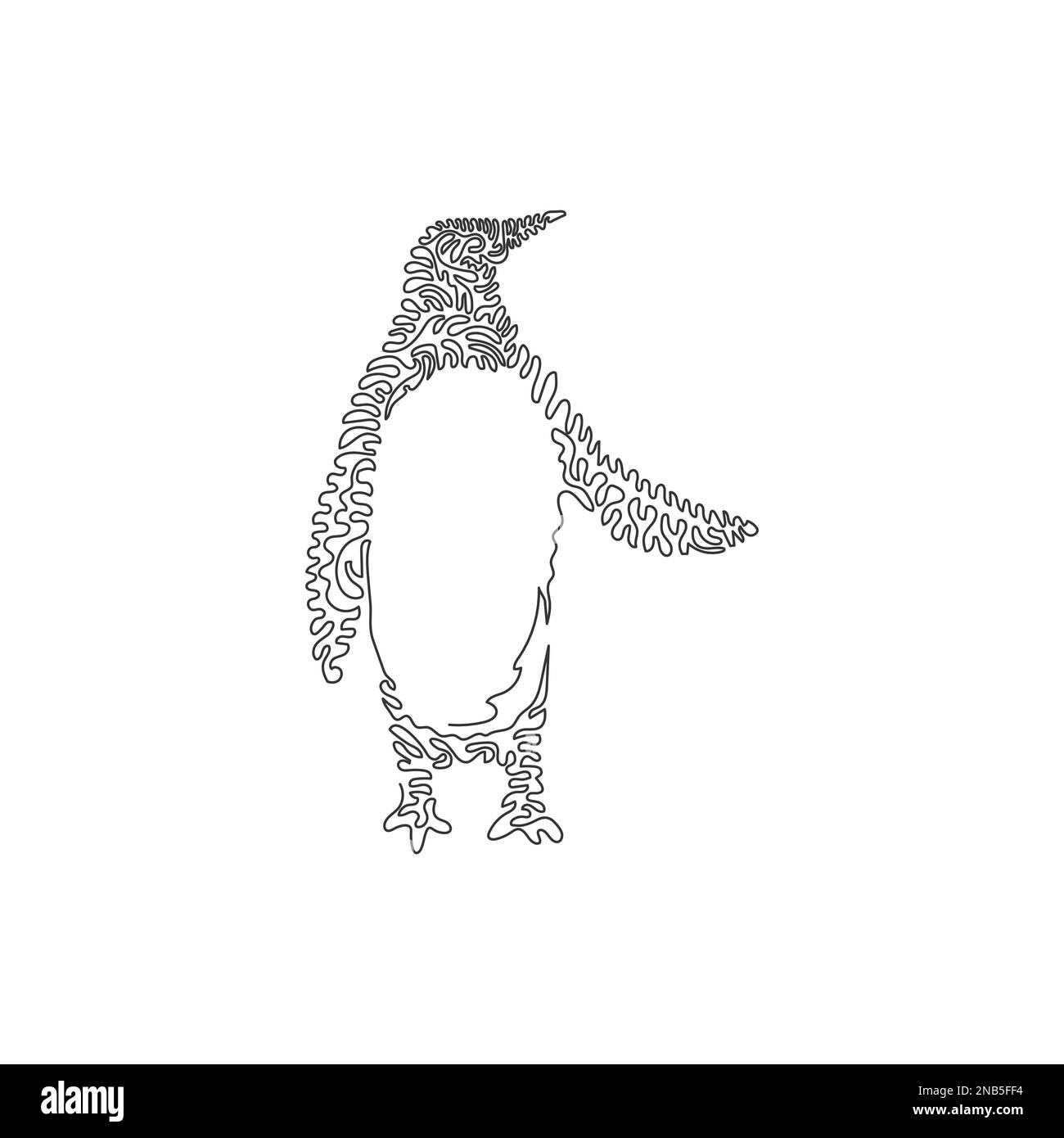 Eine einzelne geschweifte eine Linie zeichnen abstrakte Kunst. Pinguinflossen wie Ruder. Durchgehende Linien zeichnen grafische Designvektordarstellung von stumpfem Pinguin Stock Vektor