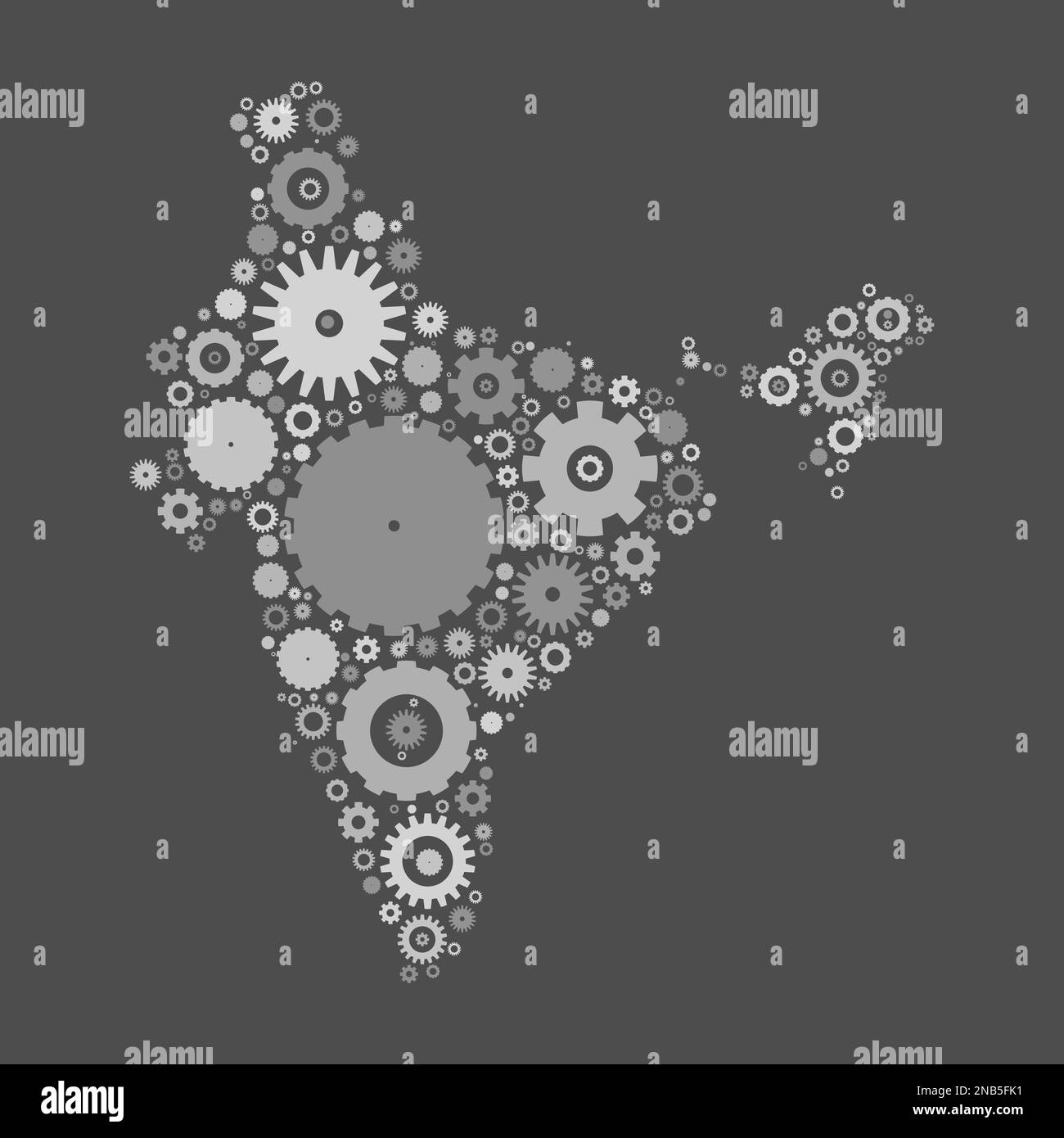 Indien Mosaik von Zahnrädern und Zahnrädern. Graue Vektordarstellung auf grauem Hintergrund. Stock Vektor