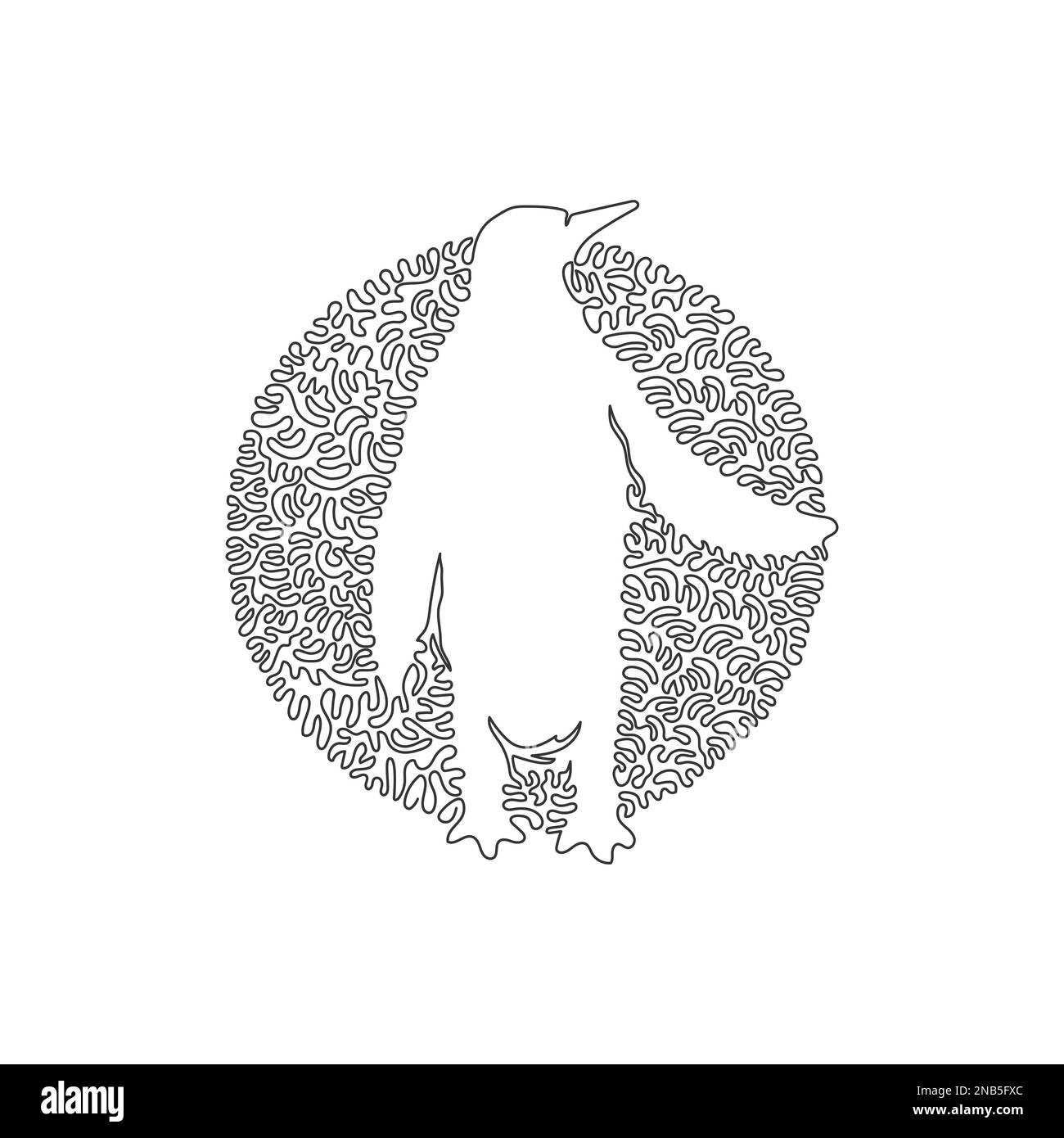 Eine einzelne geschwungene Linie zeichnet abstrakte Kunst. Süßer Pinguin. Durchgehende Linien zeichnen Grafikvektor Darstellung eines wunderschönen Pinguins für Ikone Stock Vektor